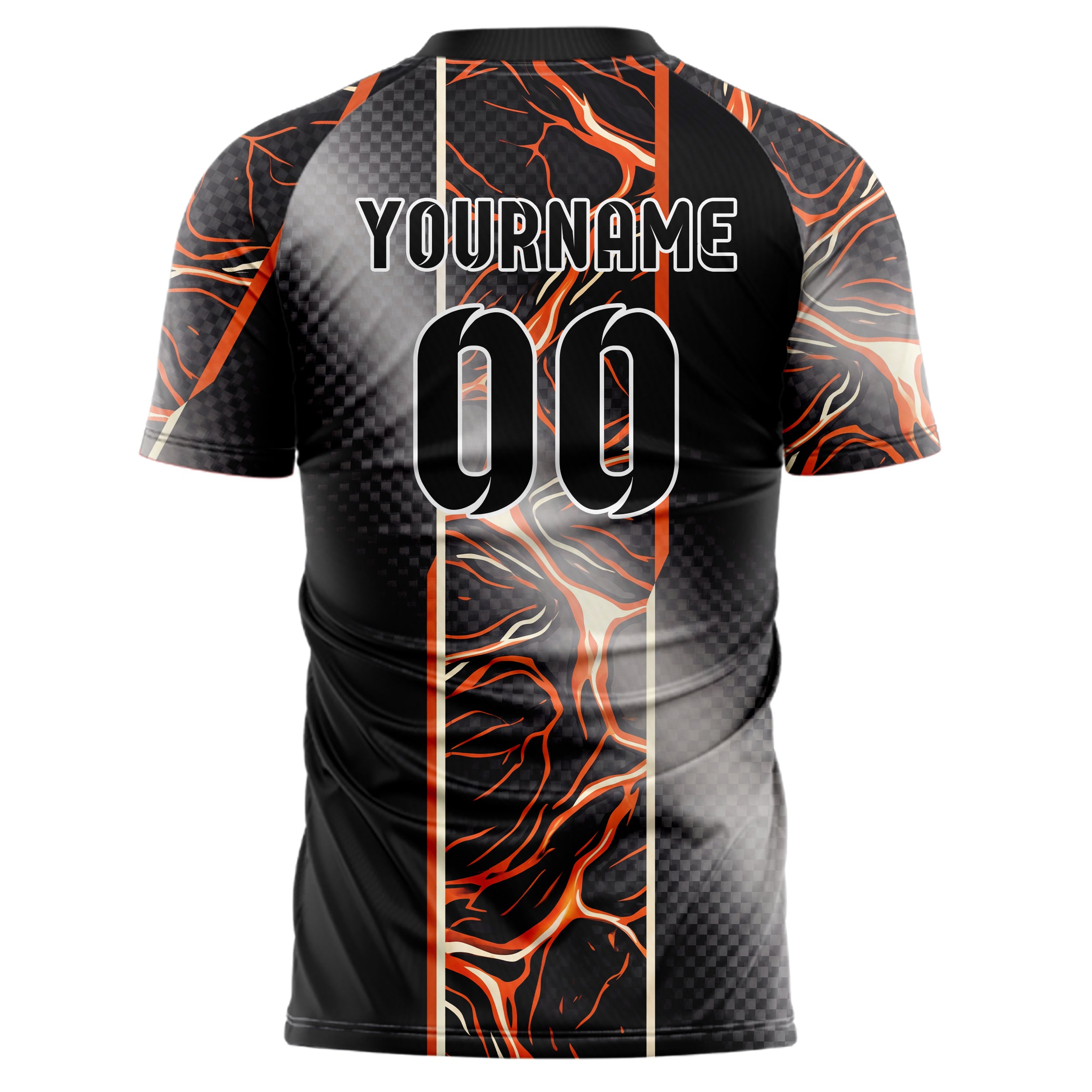 Schwarz Orange Weiß Magma Riss Terrain individuelles Fußballtrikot