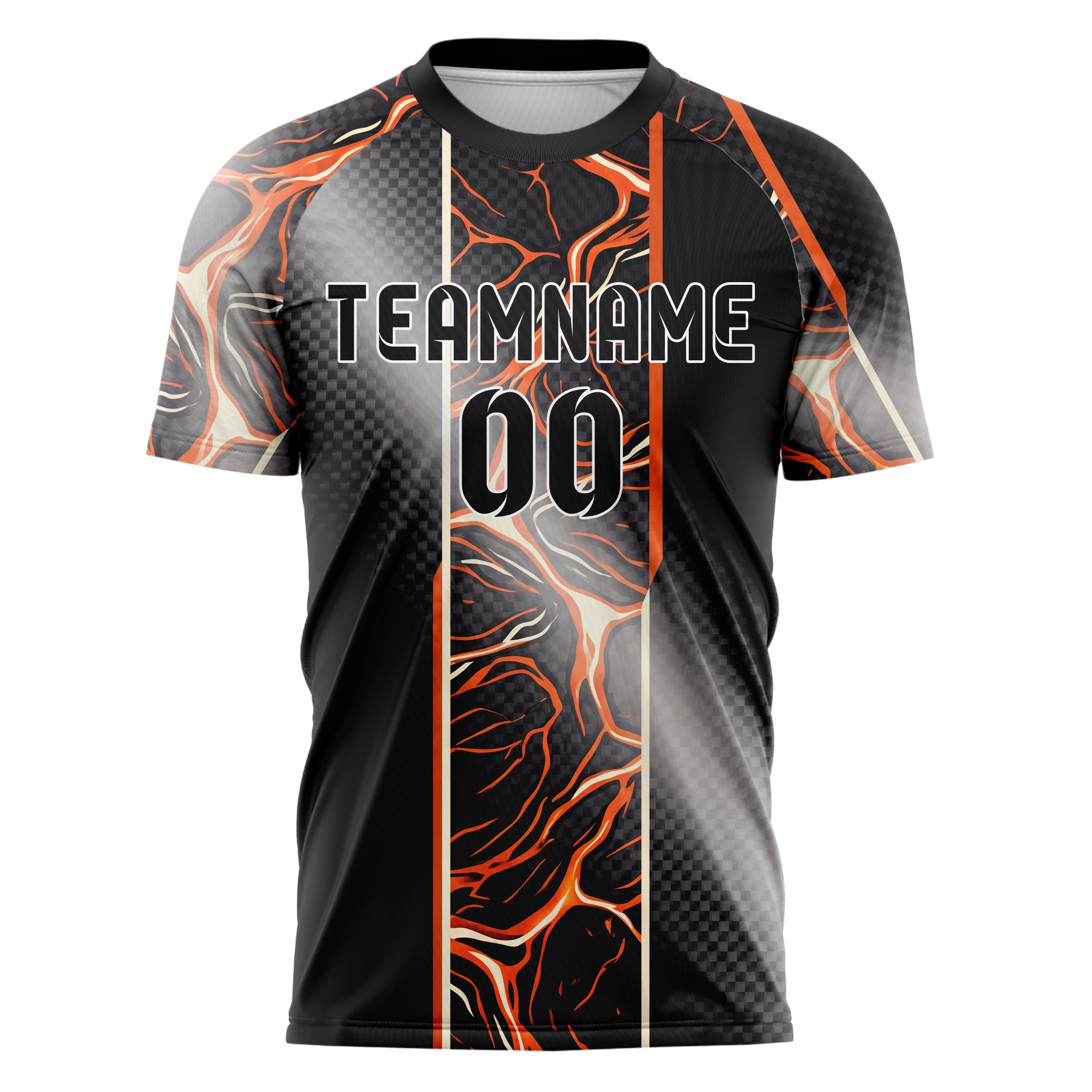 Schwarz Orange Weiß Magma Riss Terrain individuelles Fußballtrikot