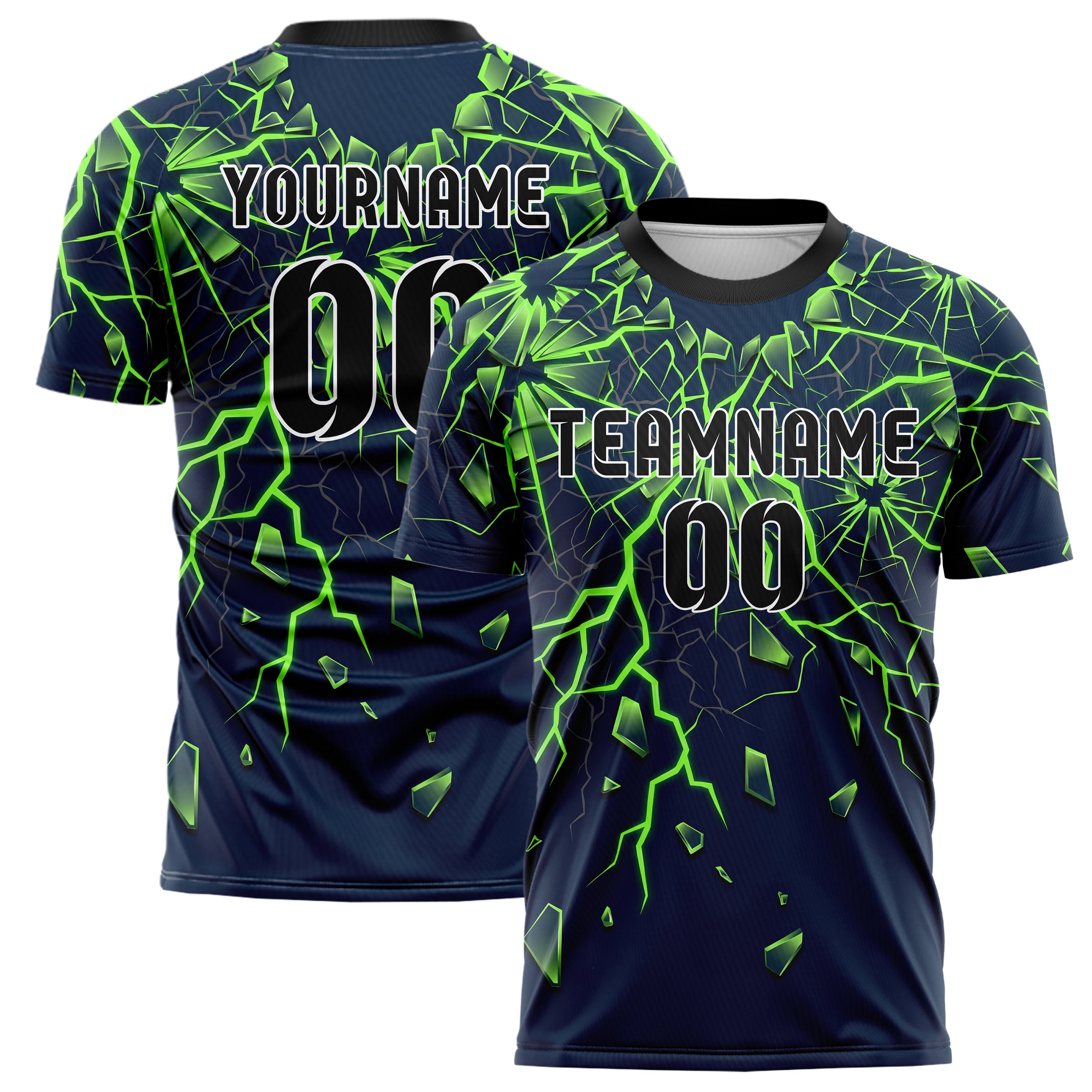 Marineblau Neon Grün zerbrochen Impact individuelles Fußballtrikot