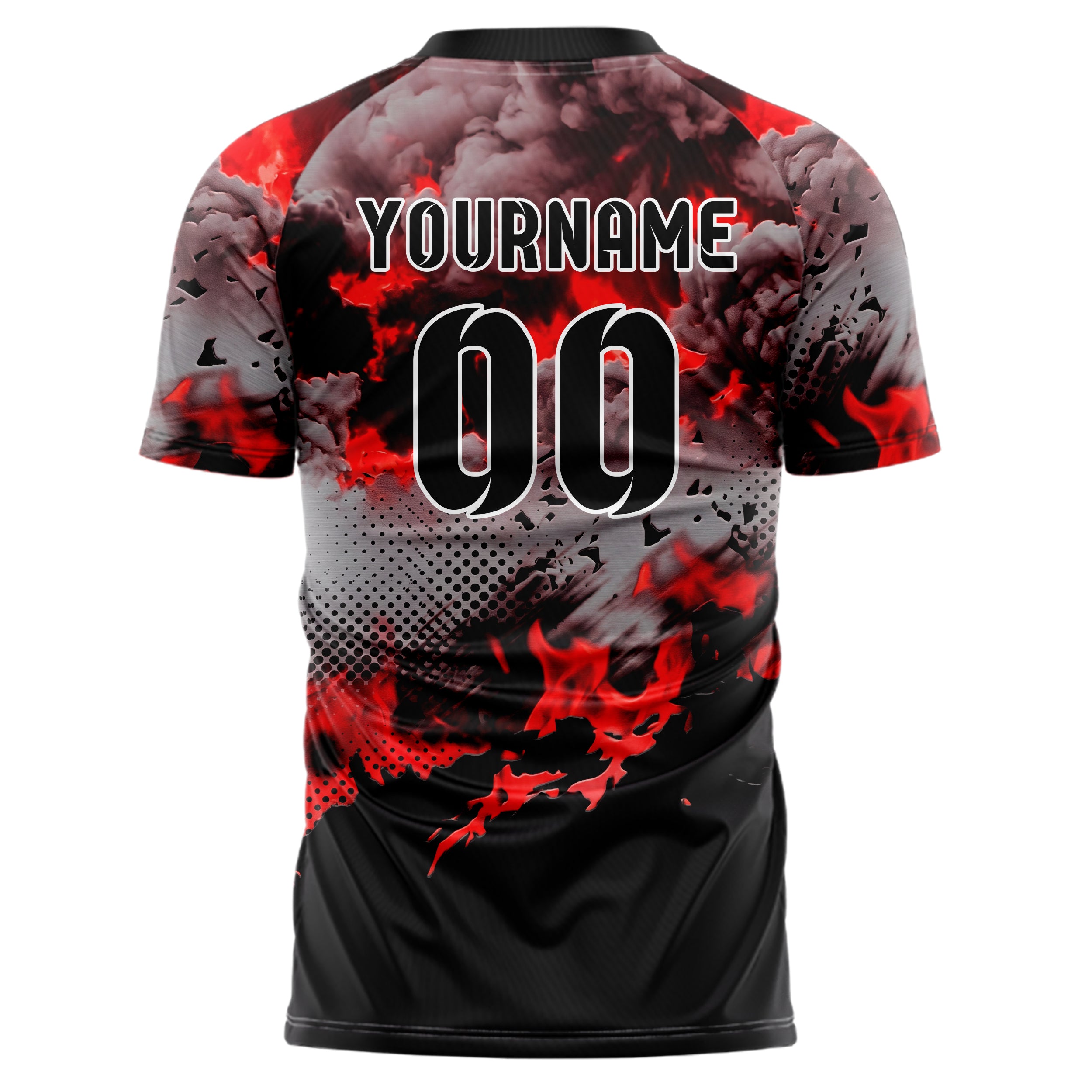 Stahl Rot Schwarz Rauch und Feuer Abstrakt individuelles Fußballtrikot