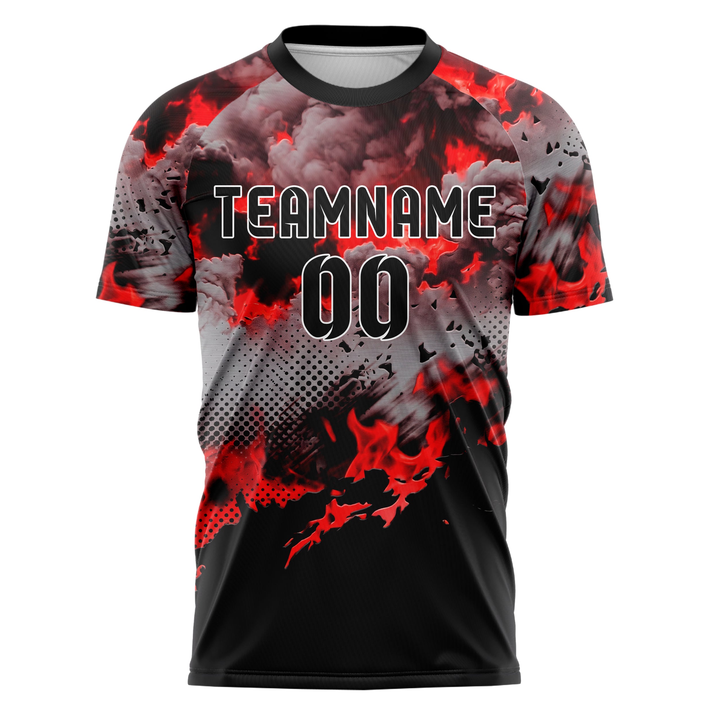 Stahl Rot Schwarz Rauch und Feuer Abstrakt individuelles Fußballtrikot