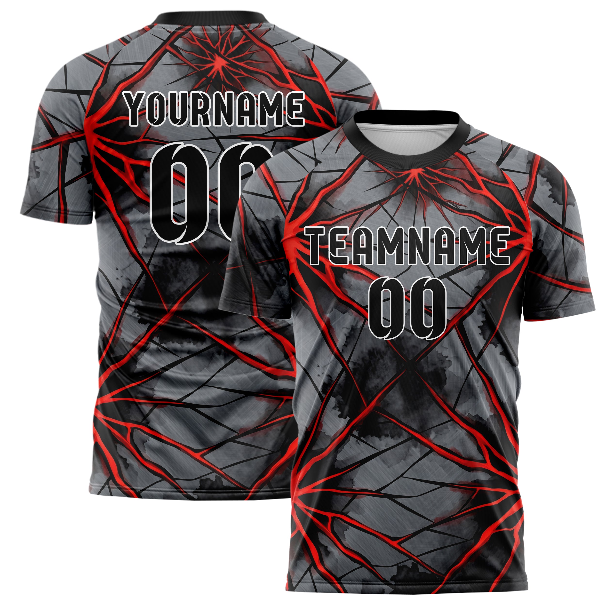 Stahl Rot Schwarz Magma Riss Terrain individuelles Fußballtrikot