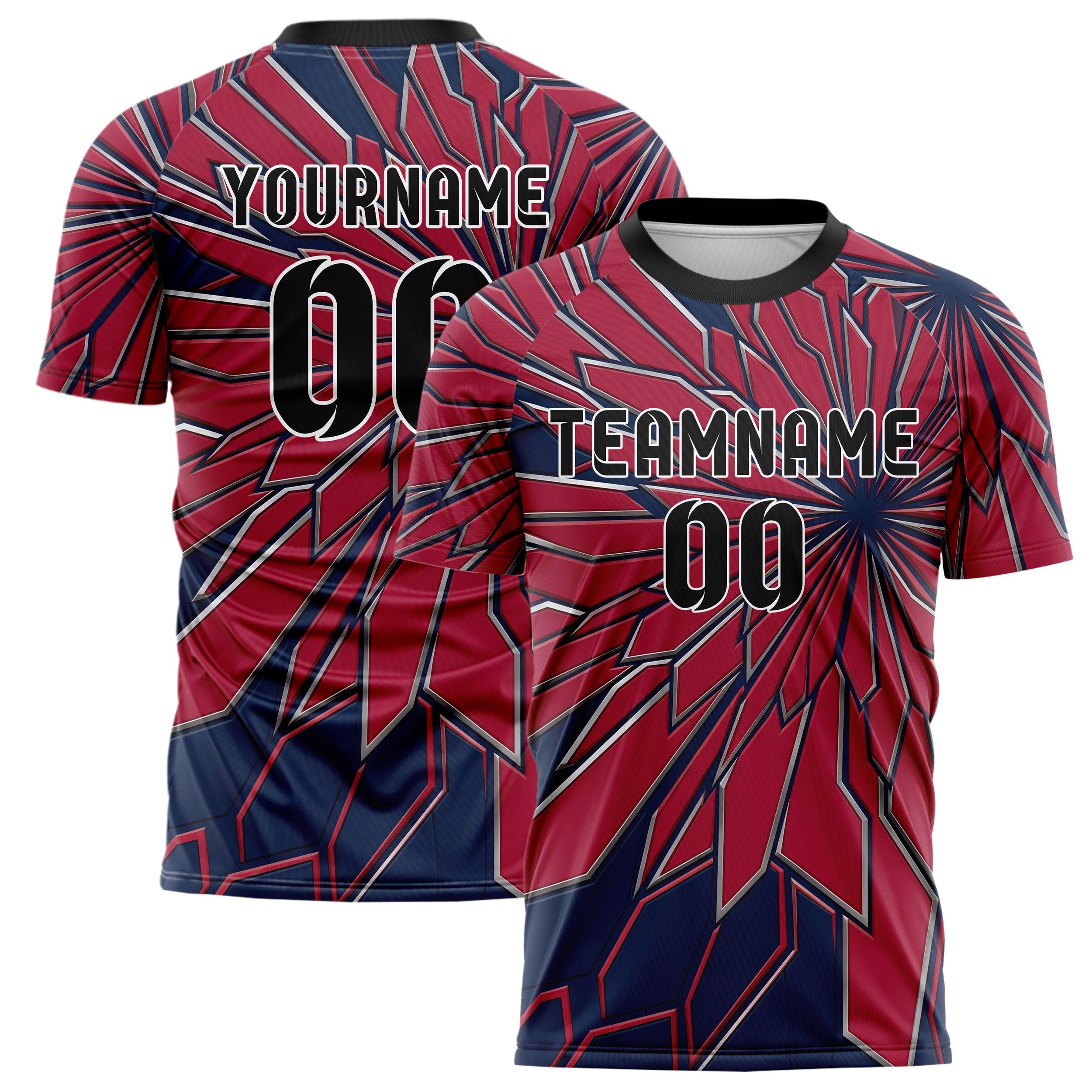 Marineblau Rot Silber geometrisch Rüstung Platte individuelles Fußballtrikot