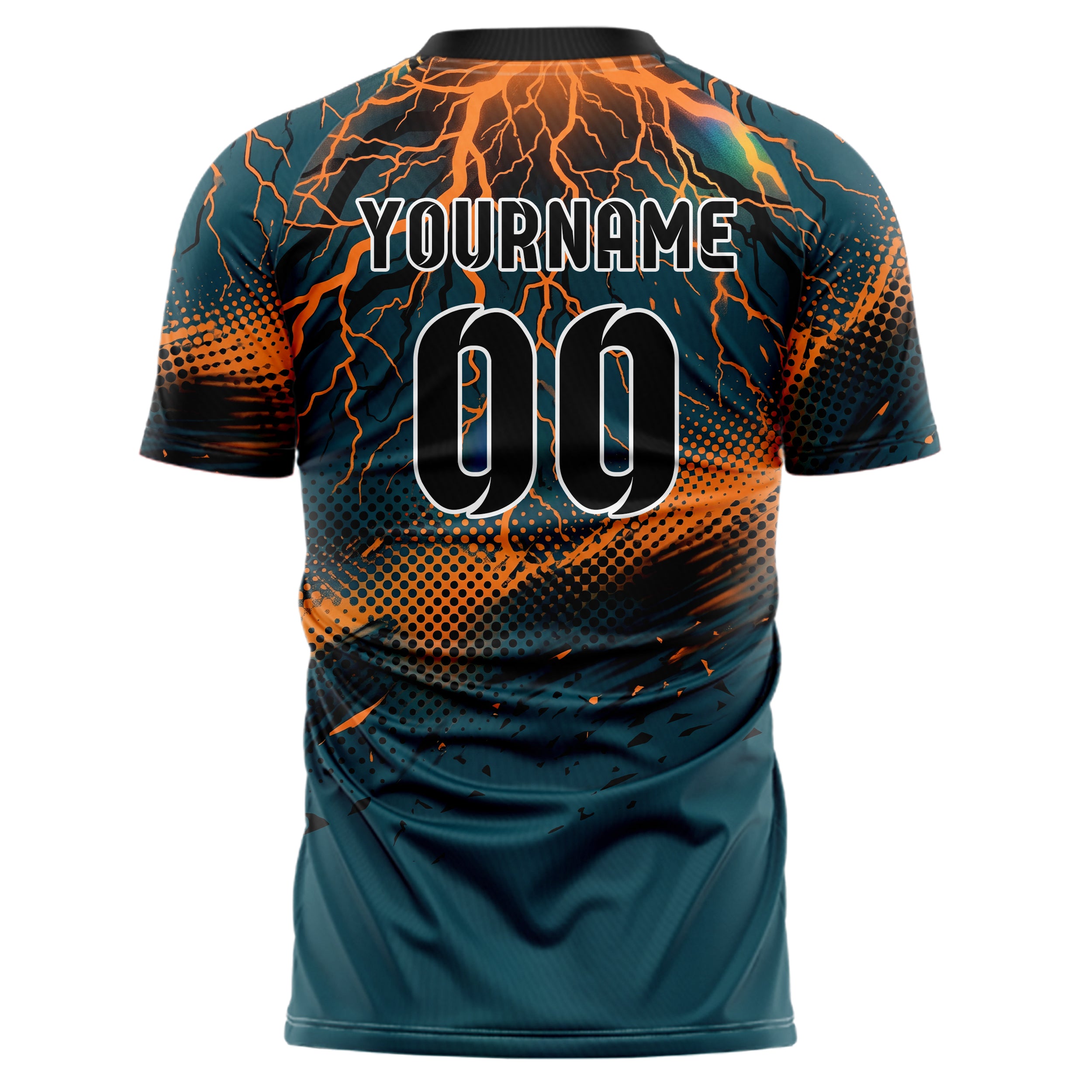 Petrol Orange Schwarz Blitz Sturm individuelles Fußballtrikot