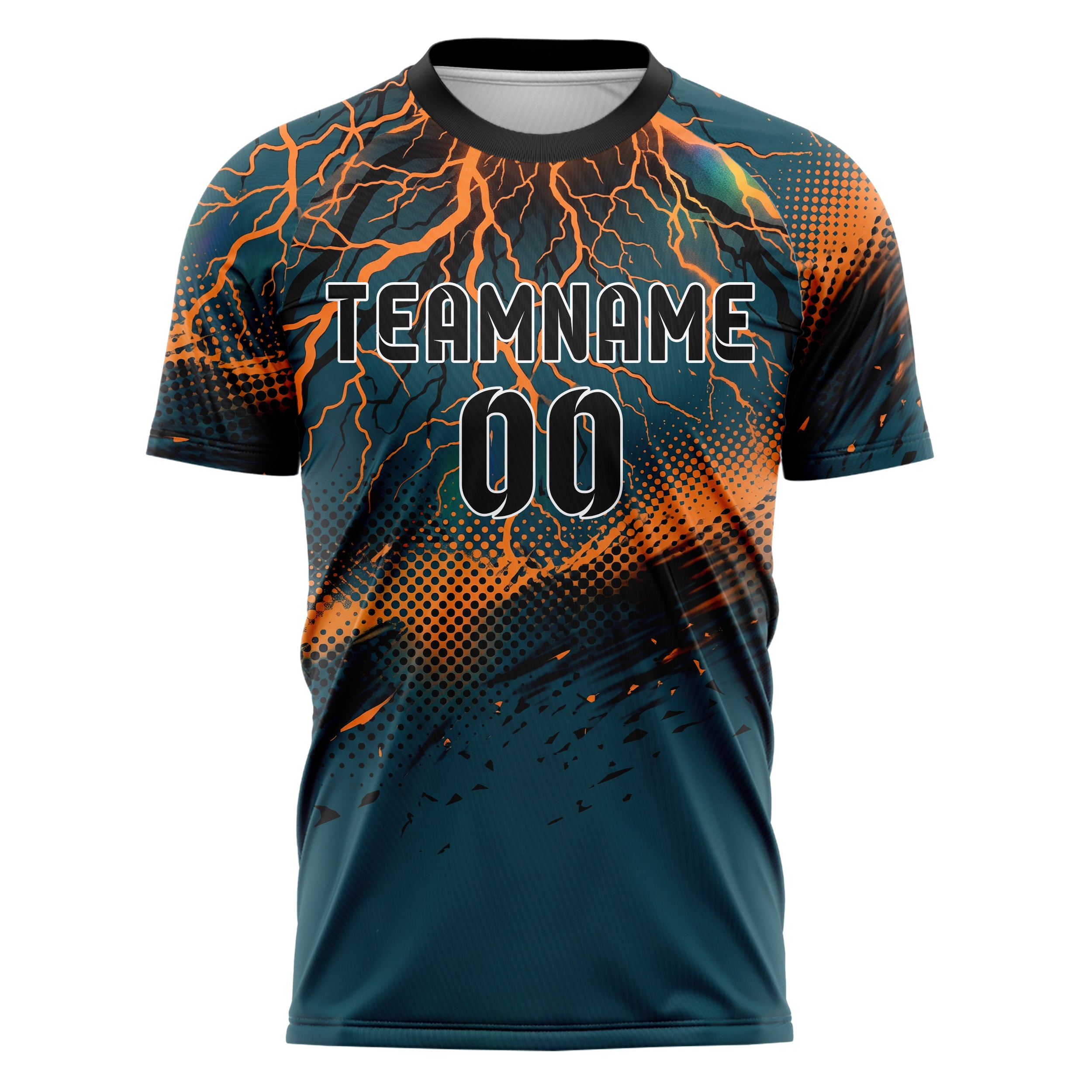 Petrol Orange Schwarz Blitz Sturm individuelles Fußballtrikot