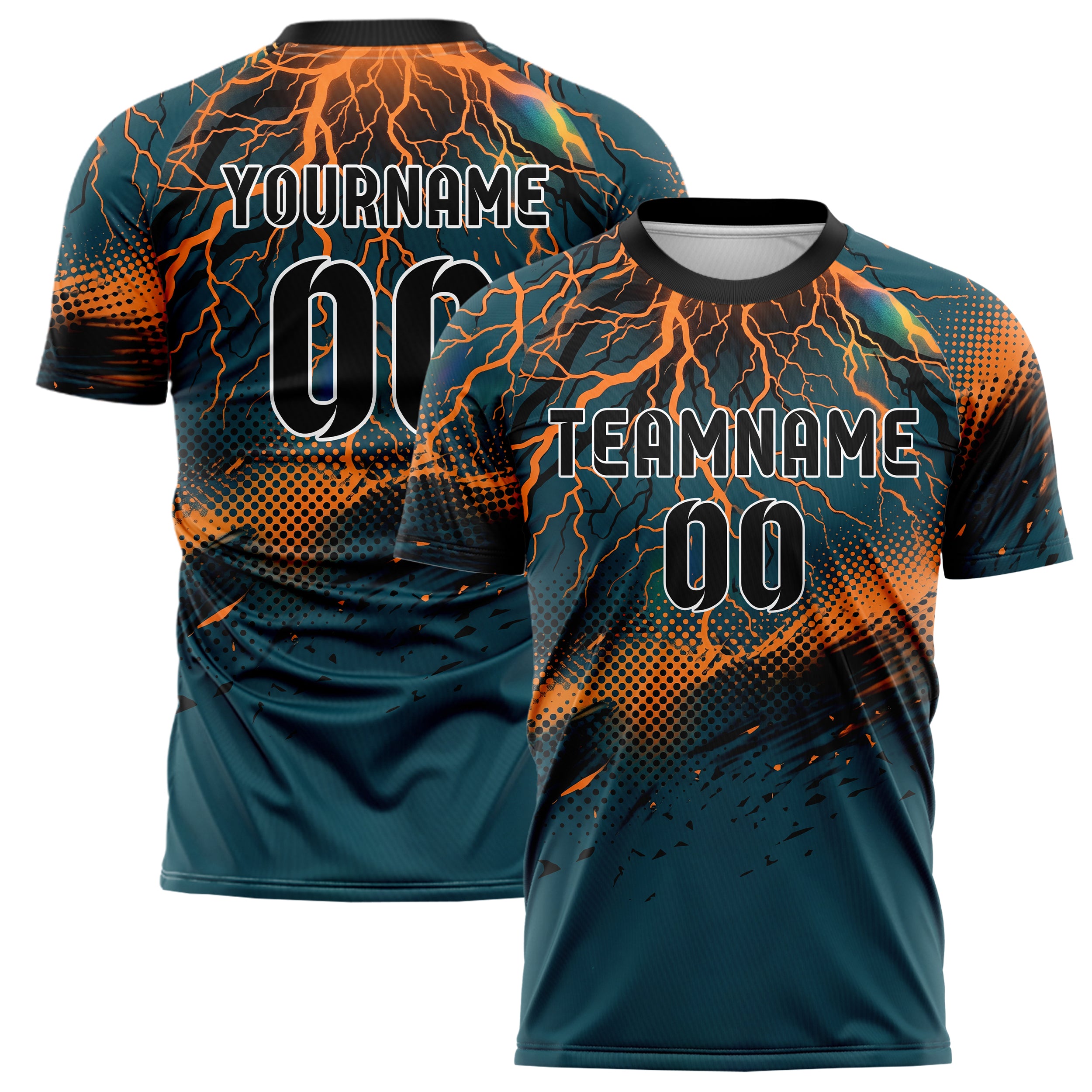 Petrol Orange Schwarz Blitz Sturm individuelles Fußballtrikot