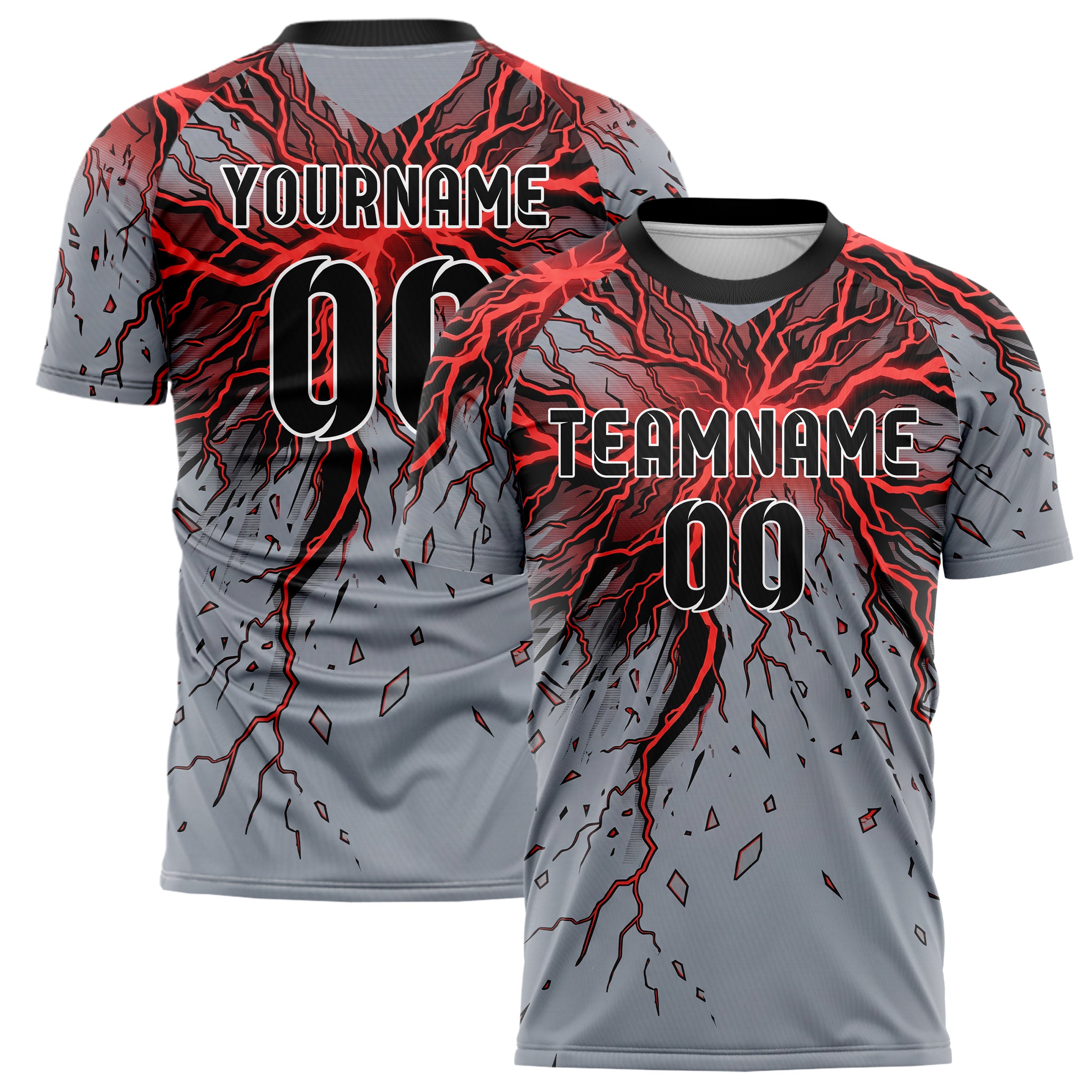 Stahl Rot Schwarz Blitz Sturm individuelles Fußballtrikot