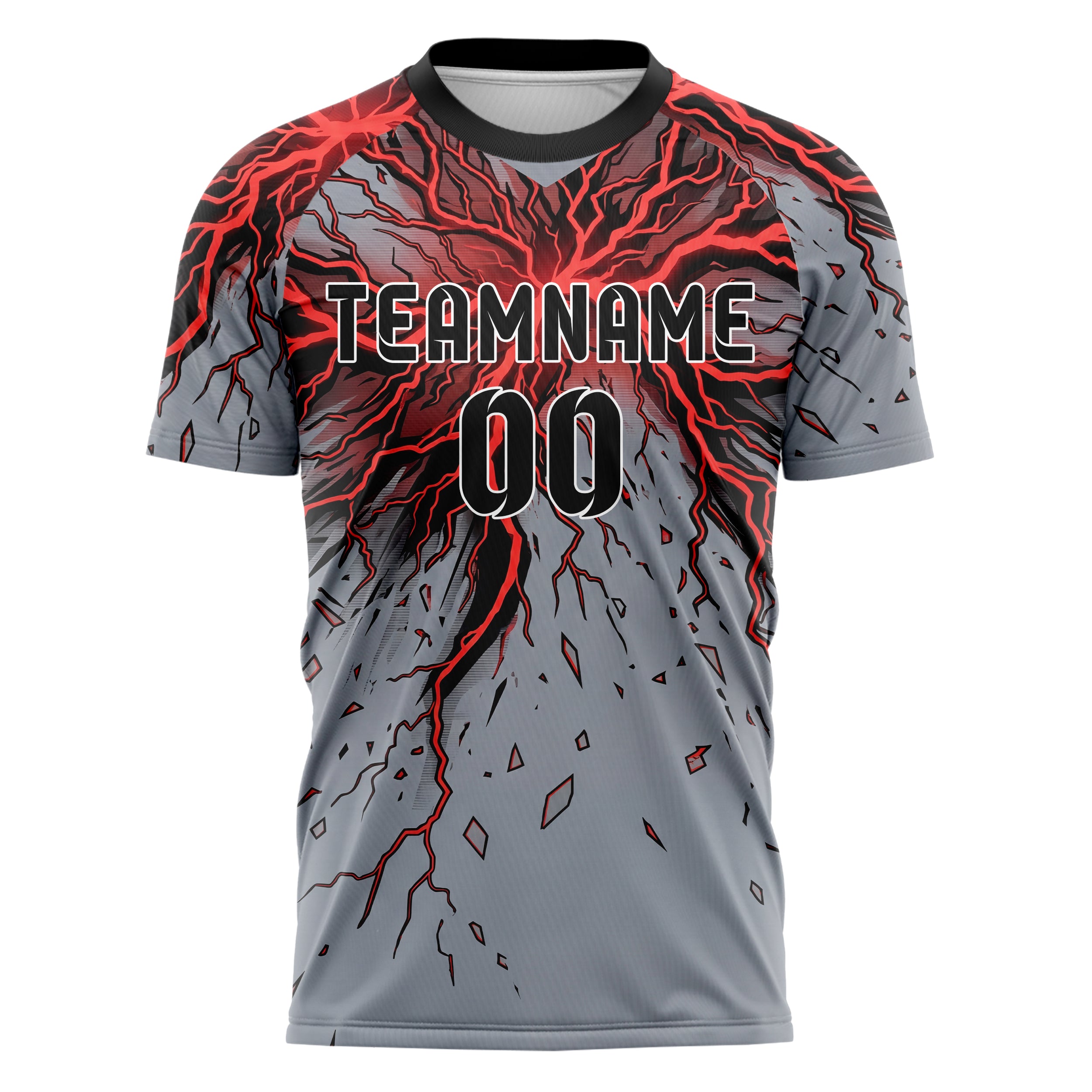 Stahl Rot Schwarz Blitz Sturm individuelles Fußballtrikot