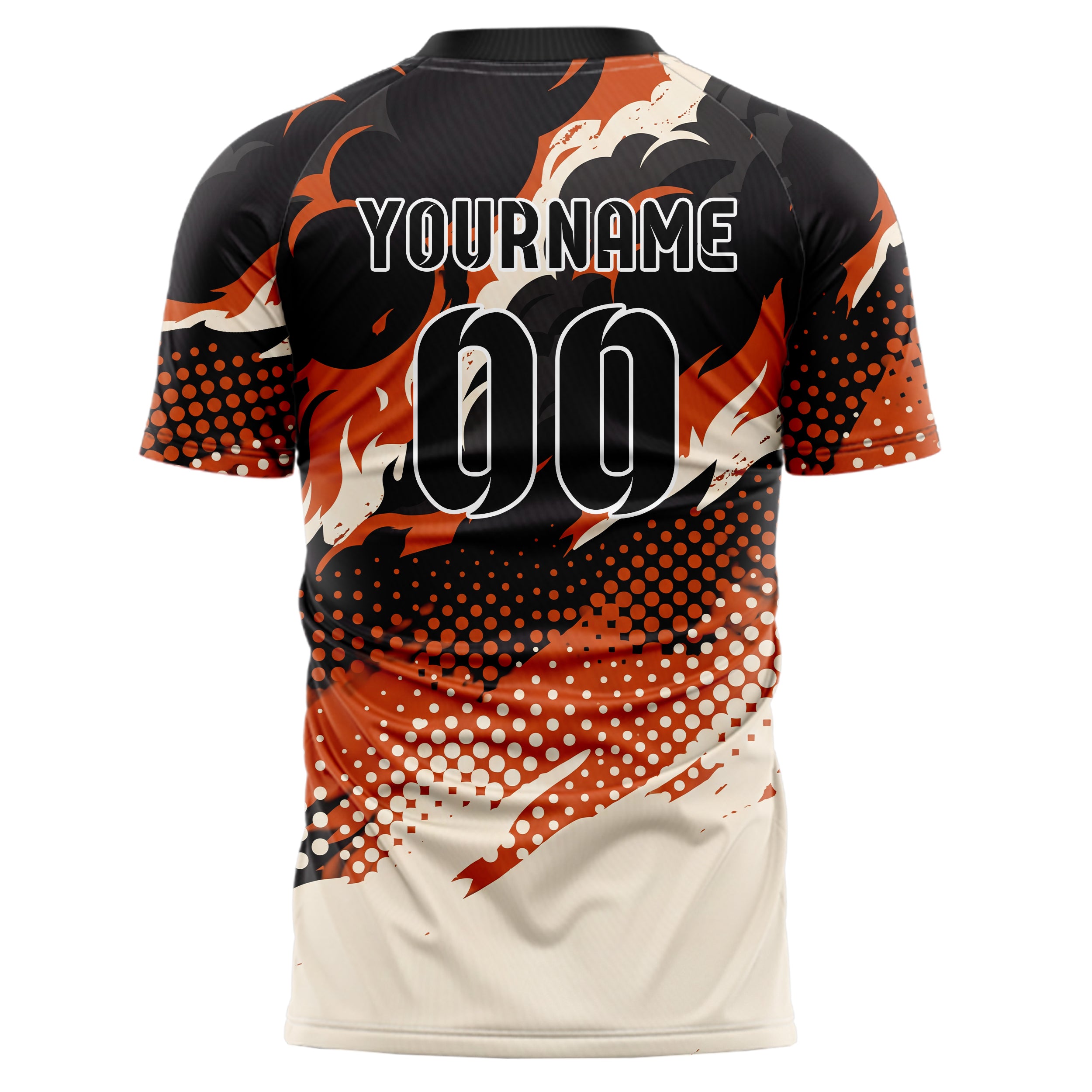 Schwarz Orange Weiß Rauch und Feuer Abstrakt individuelles Fußballtrikot
