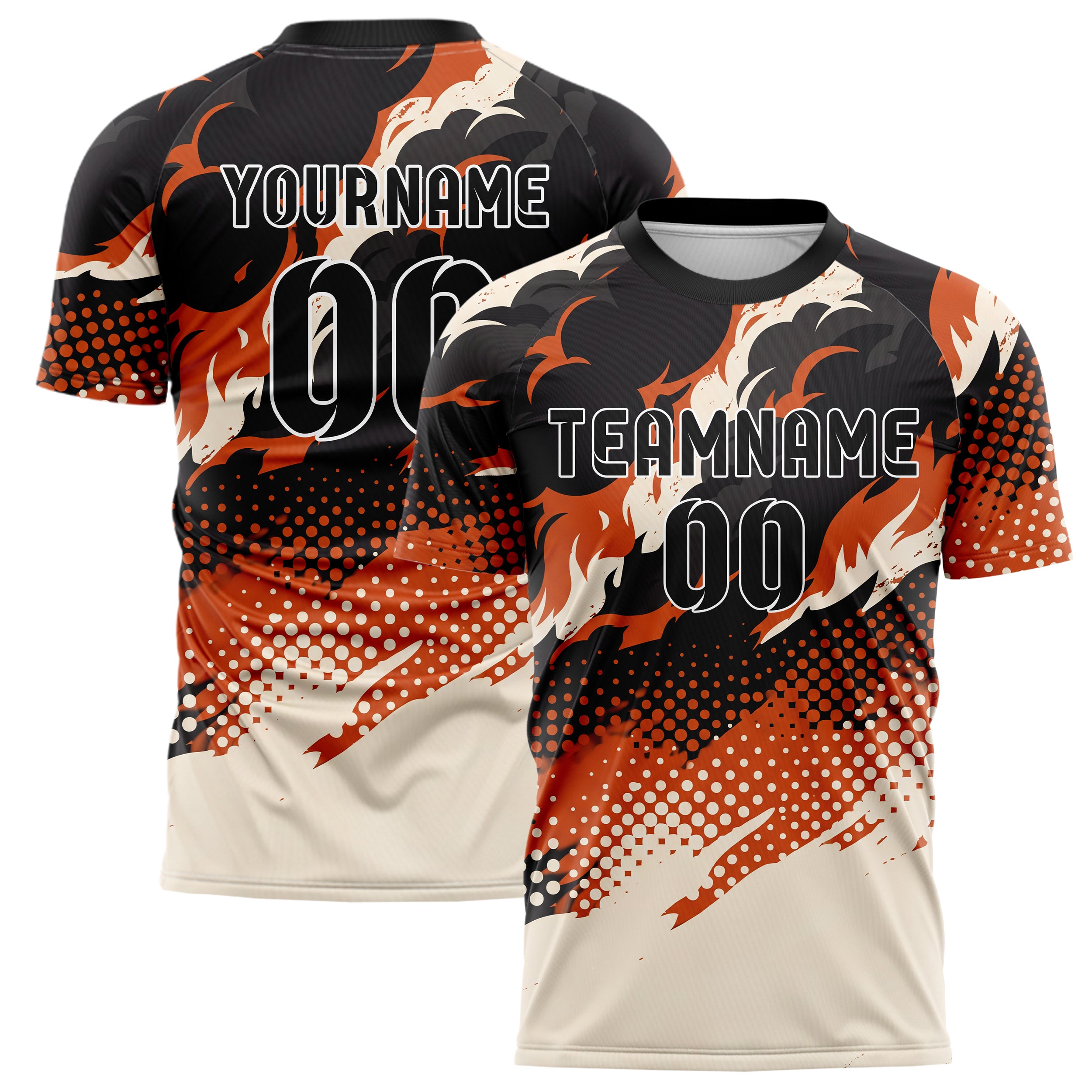 Schwarz Orange Weiß Rauch und Feuer Abstrakt individuelles Fußballtrikot