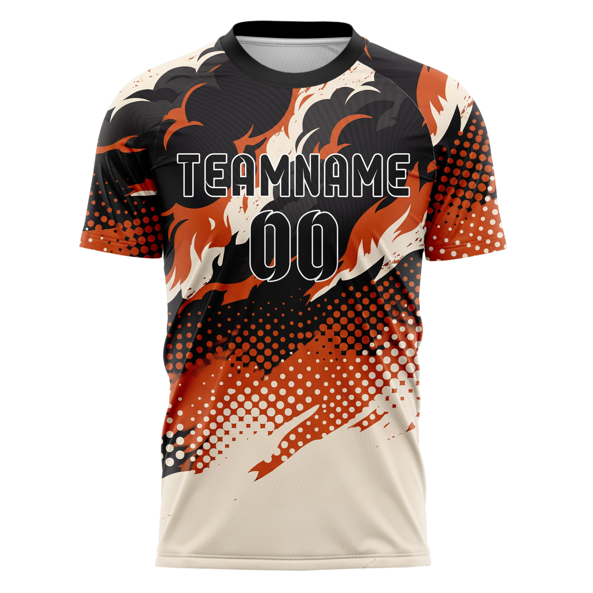Schwarz Orange Weiß Rauch und Feuer Abstrakt individuelles Fußballtrikot
