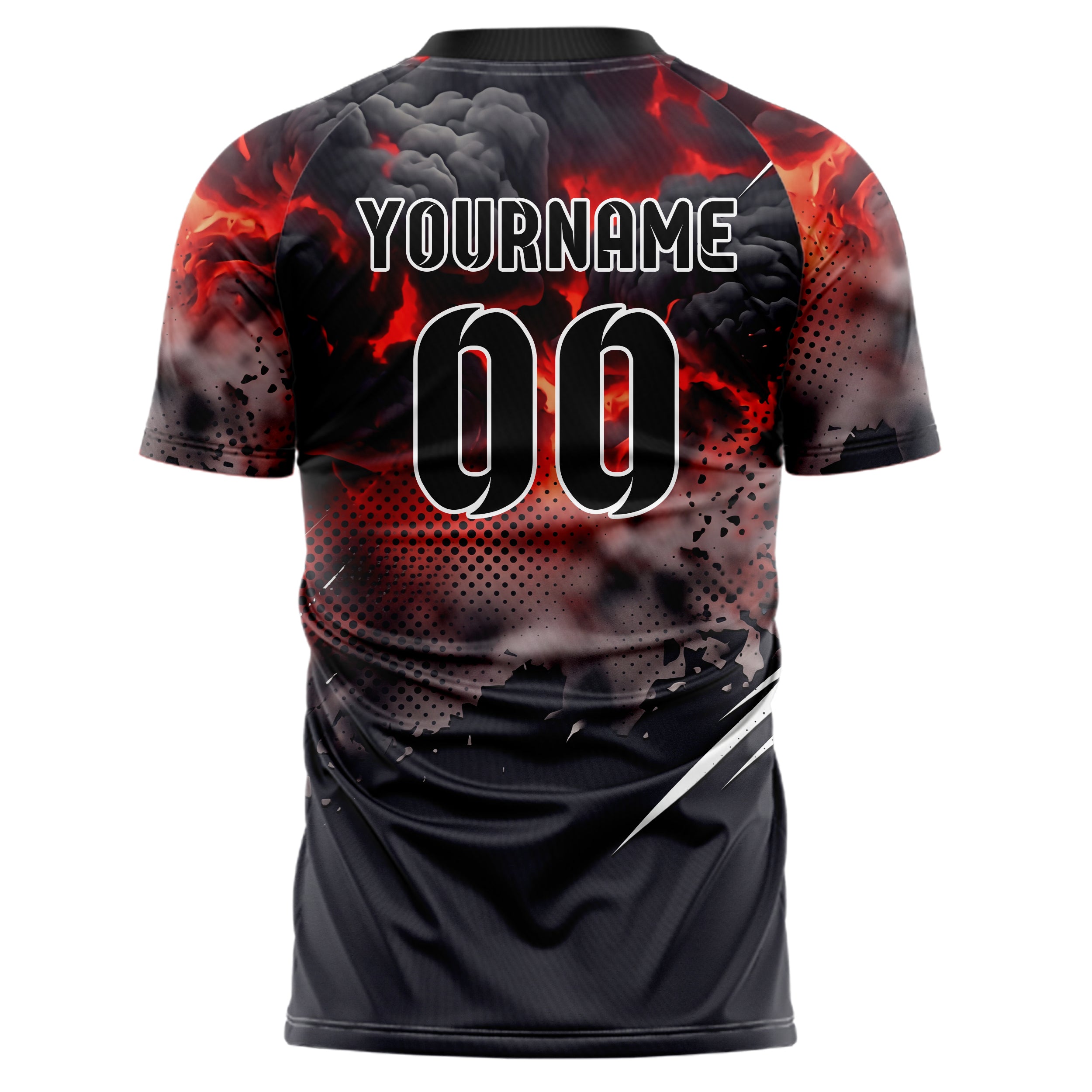 Schwarz Rot Weiß Rauch und Feuer Abstrakt individuelles Fußballtrikot