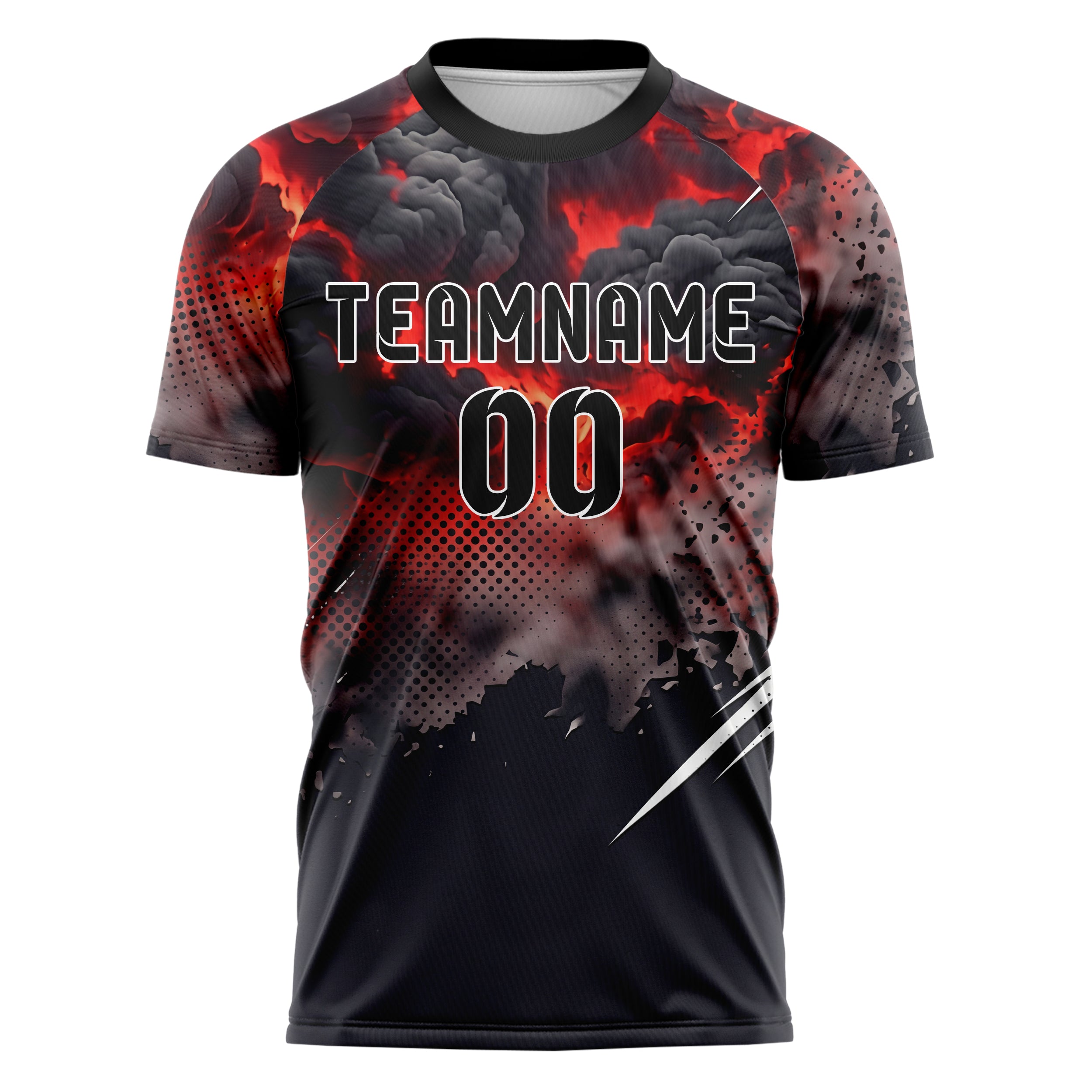 Schwarz Rot Weiß Rauch und Feuer Abstrakt individuelles Fußballtrikot