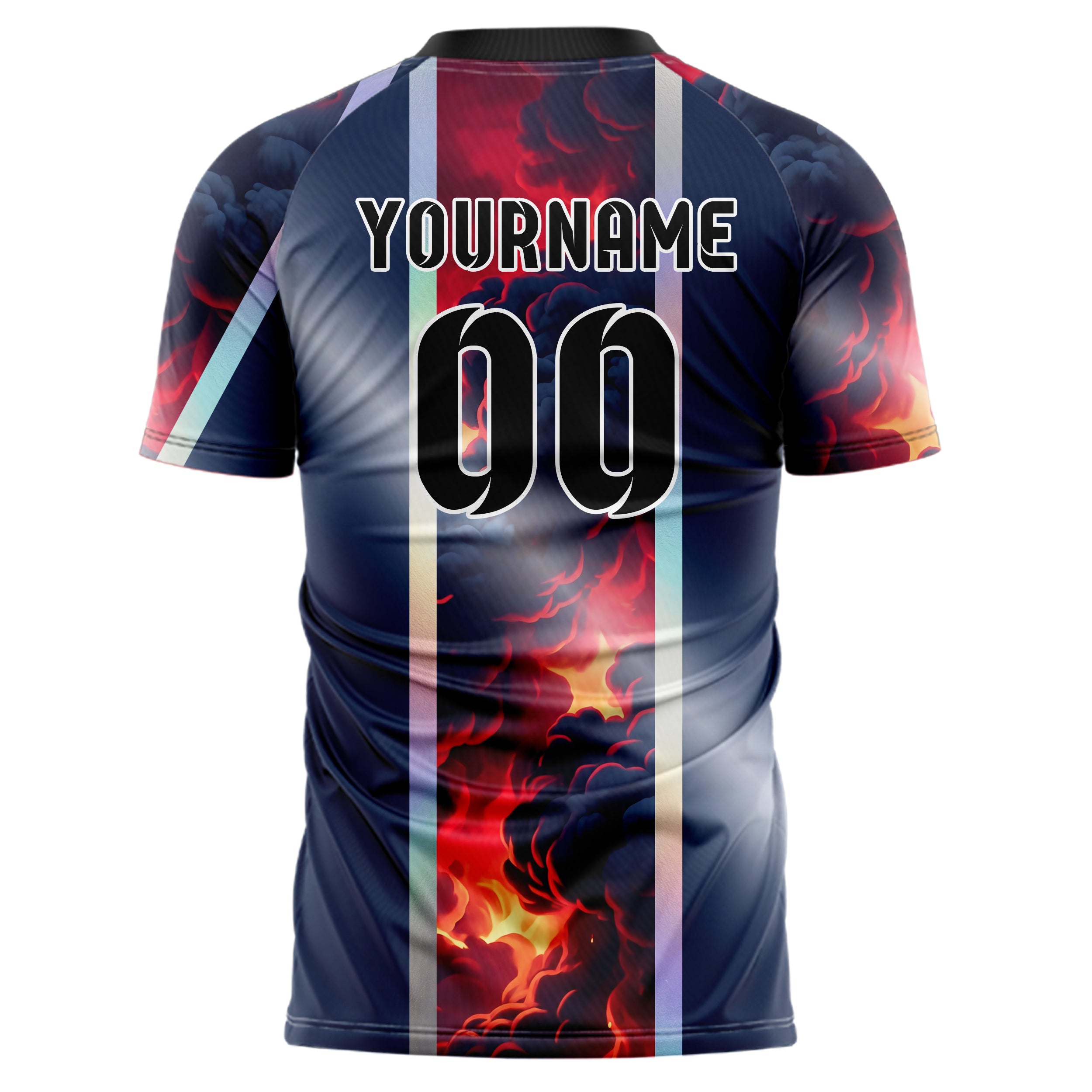 Marineblau Rot Silber Rauch und Feuer Abstrakt individuelles Fußballtrikot