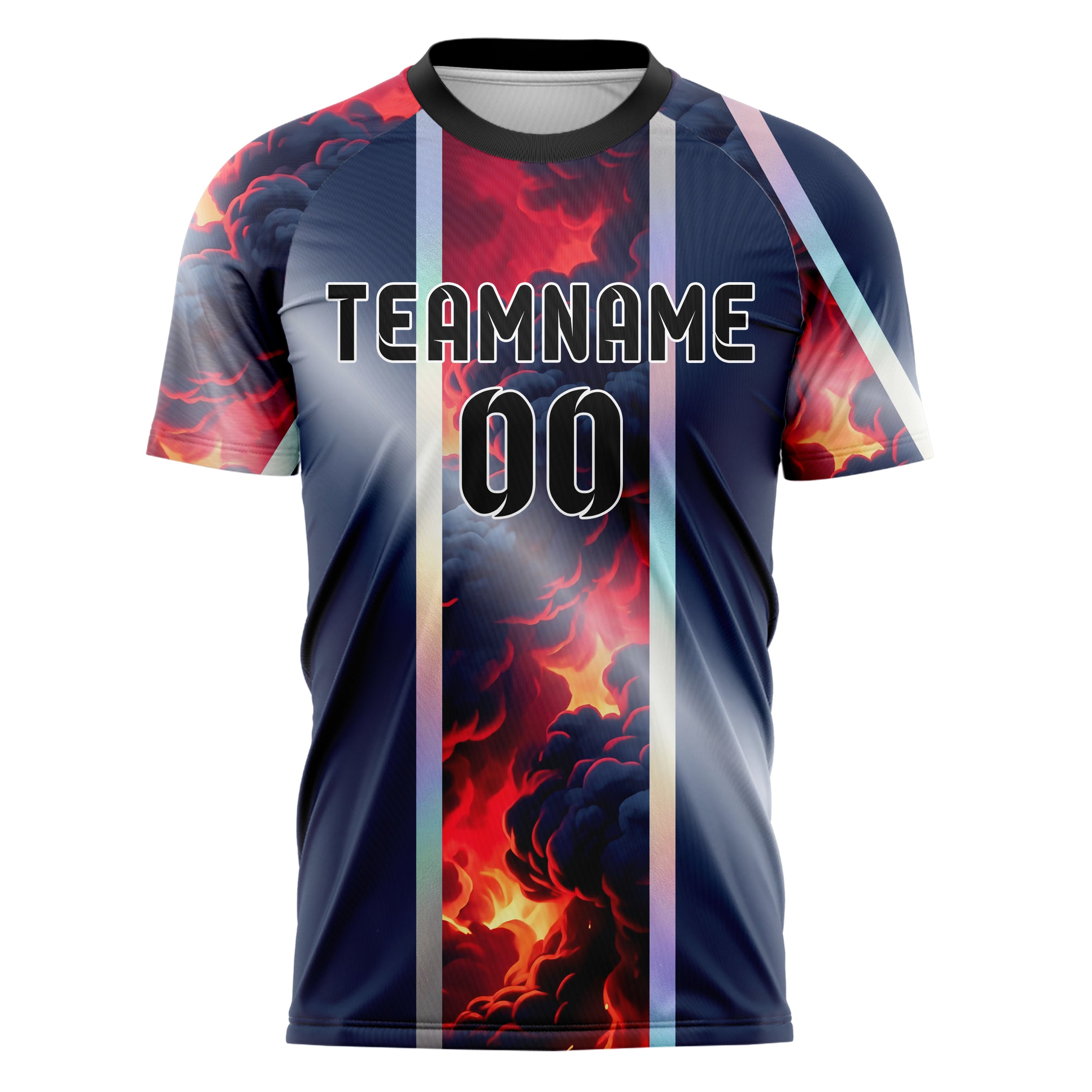 Marineblau Rot Silber Rauch und Feuer Abstrakt individuelles Fußballtrikot