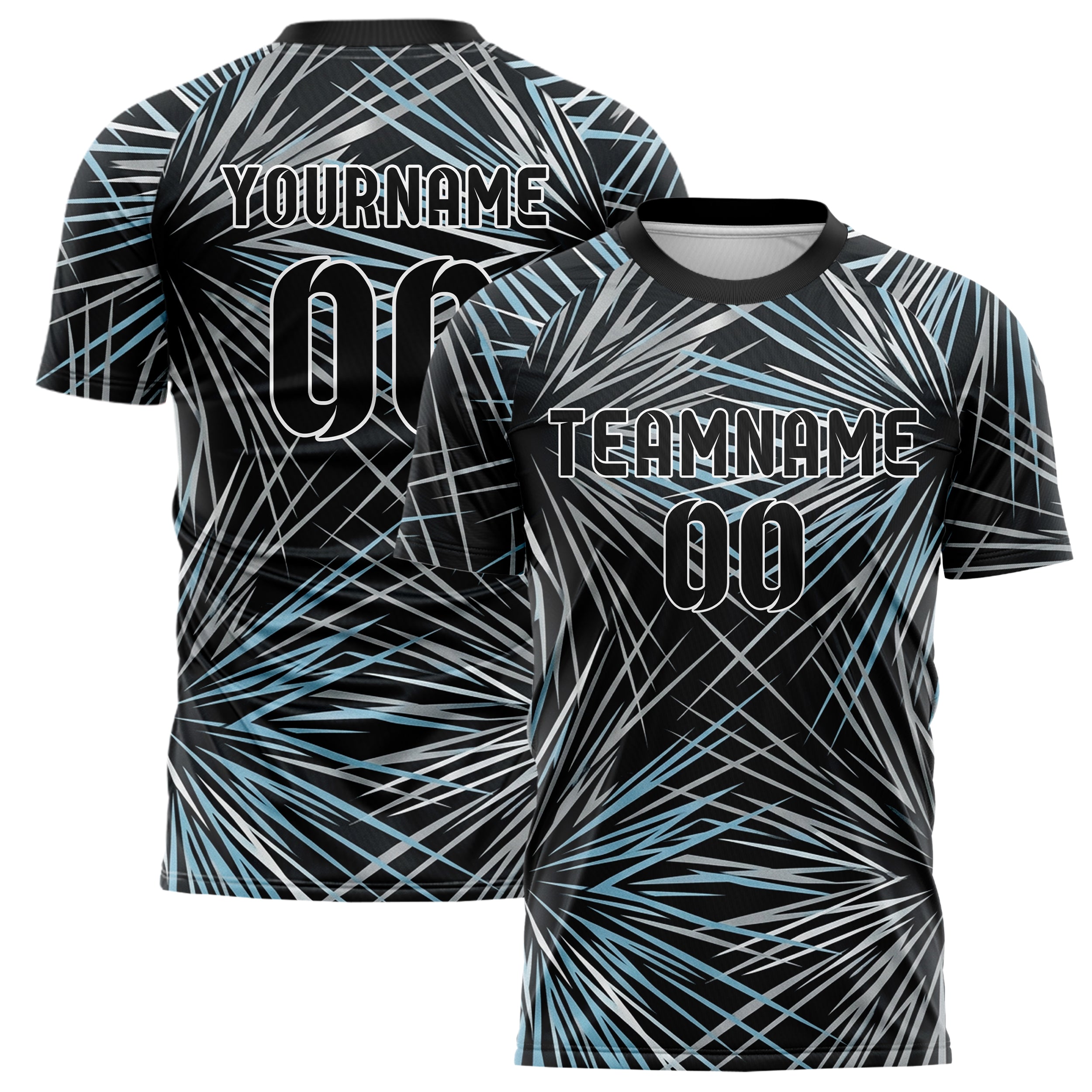 Schwarz Silber Eisblau Weiß nordisch Track Gewebe individuelles Fußballtrikot