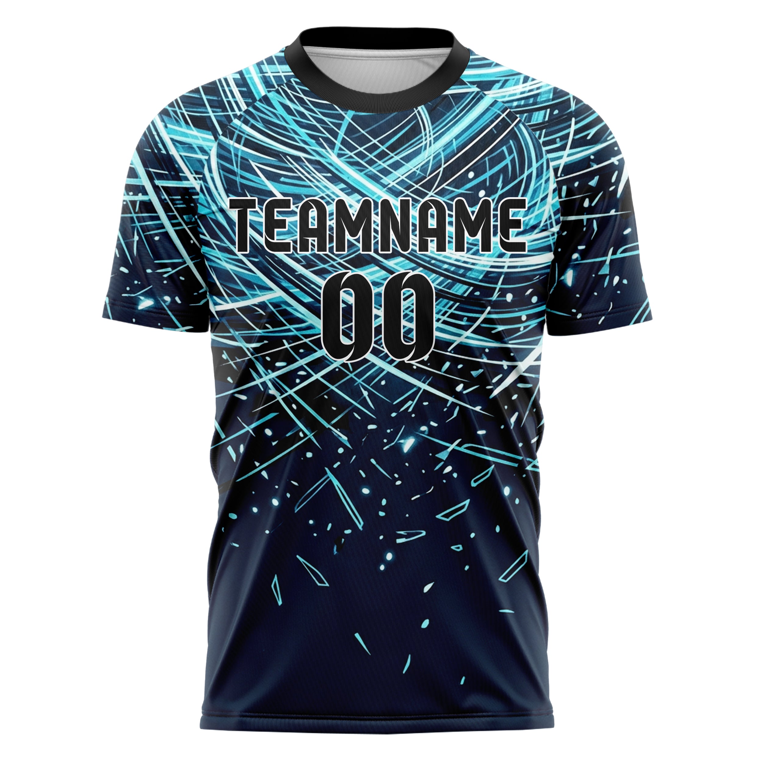 Mitternachtsblau Frost Cyan Weiß Schwarz Polarlicht Thermal Linien individuelles Fußballtrikot
