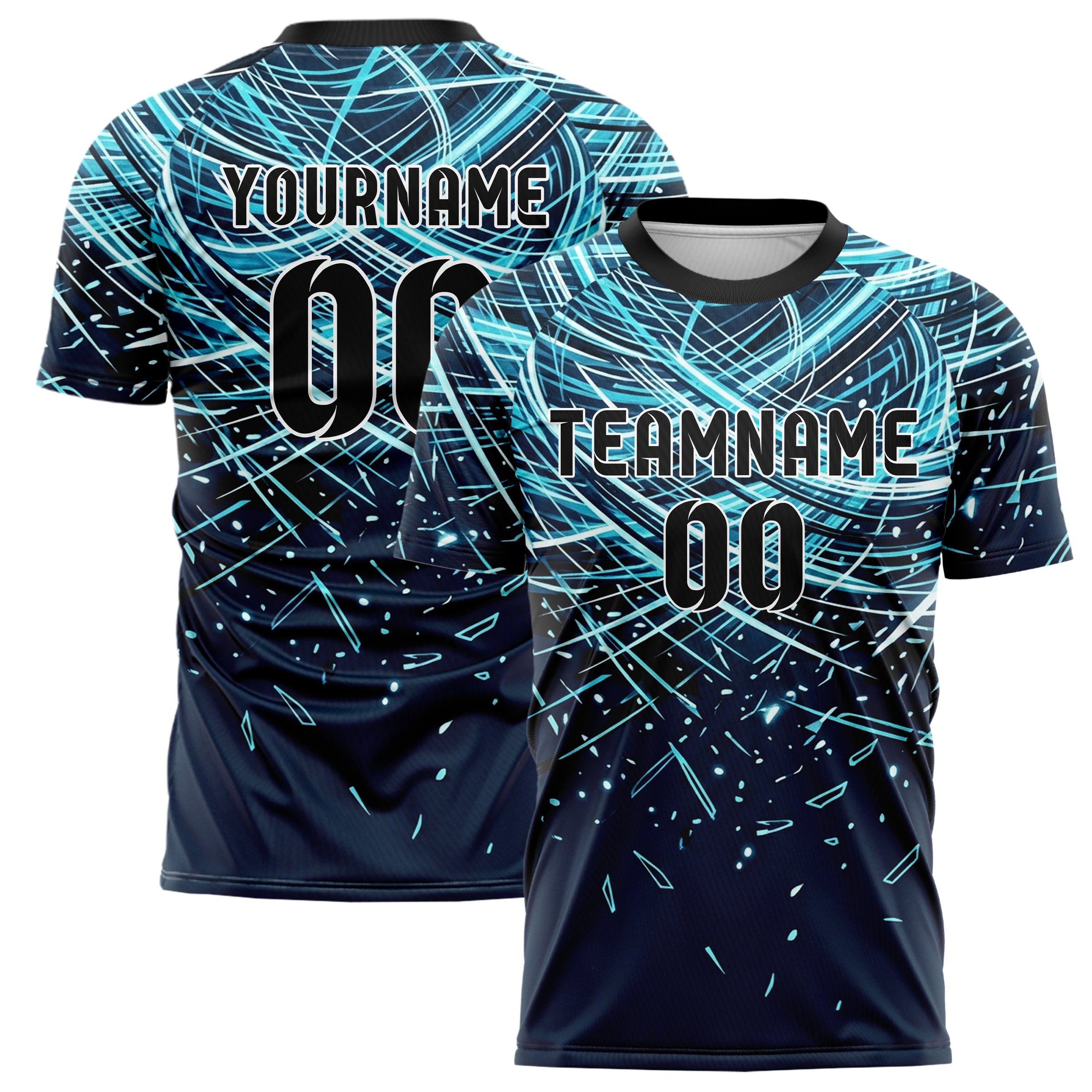 Mitternachtsblau Frost Cyan Weiß Schwarz Polarlicht Thermal Linien individuelles Fußballtrikot