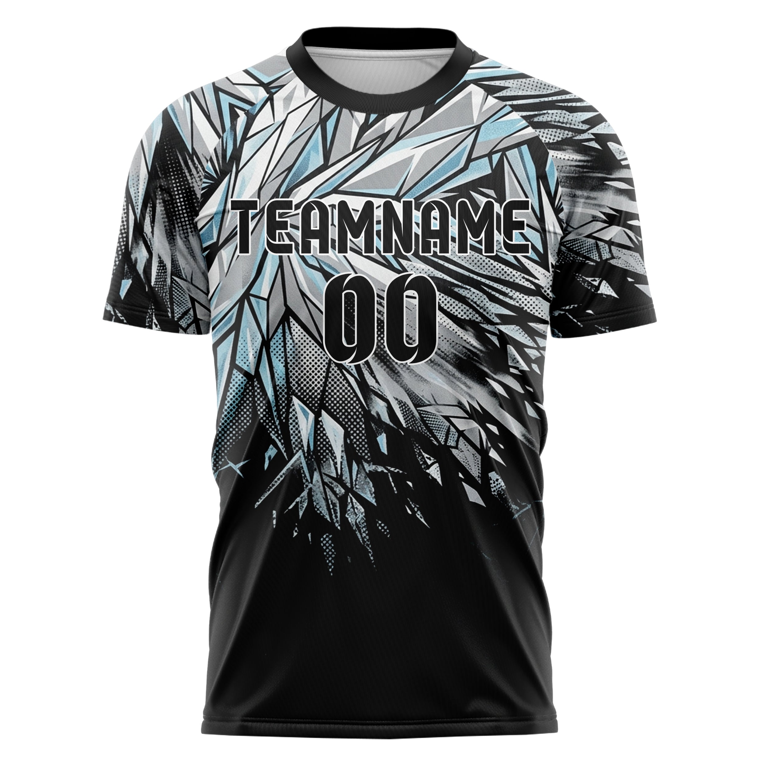 Schwarz Silber Eisblau Weiß Gletscher Netzwerk Geometrie individuelles Fußballtrikot