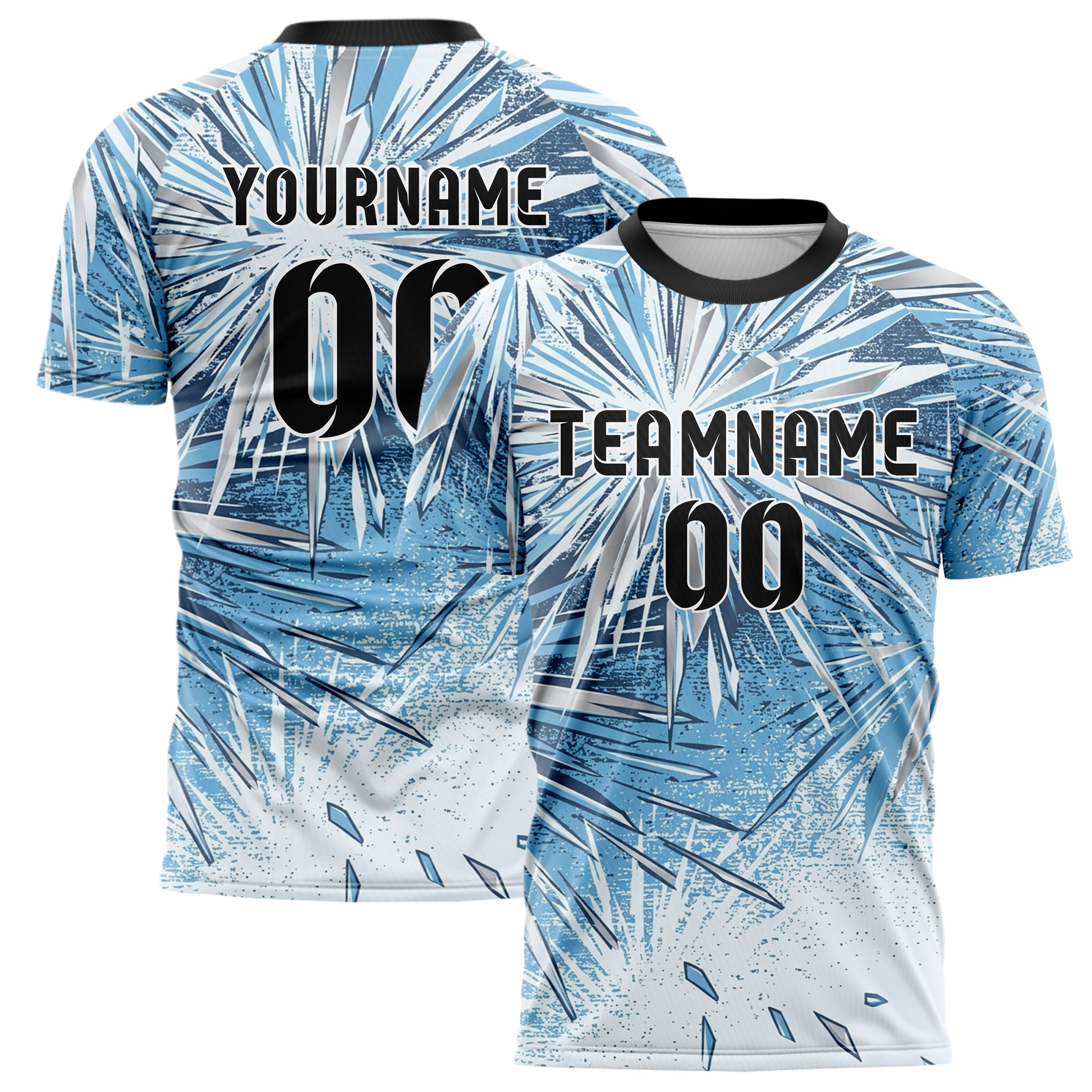 Eisweiß Himmelblau Schiefer Chrom Frost Kristall Ausbruch individuelles Fußballtrikot