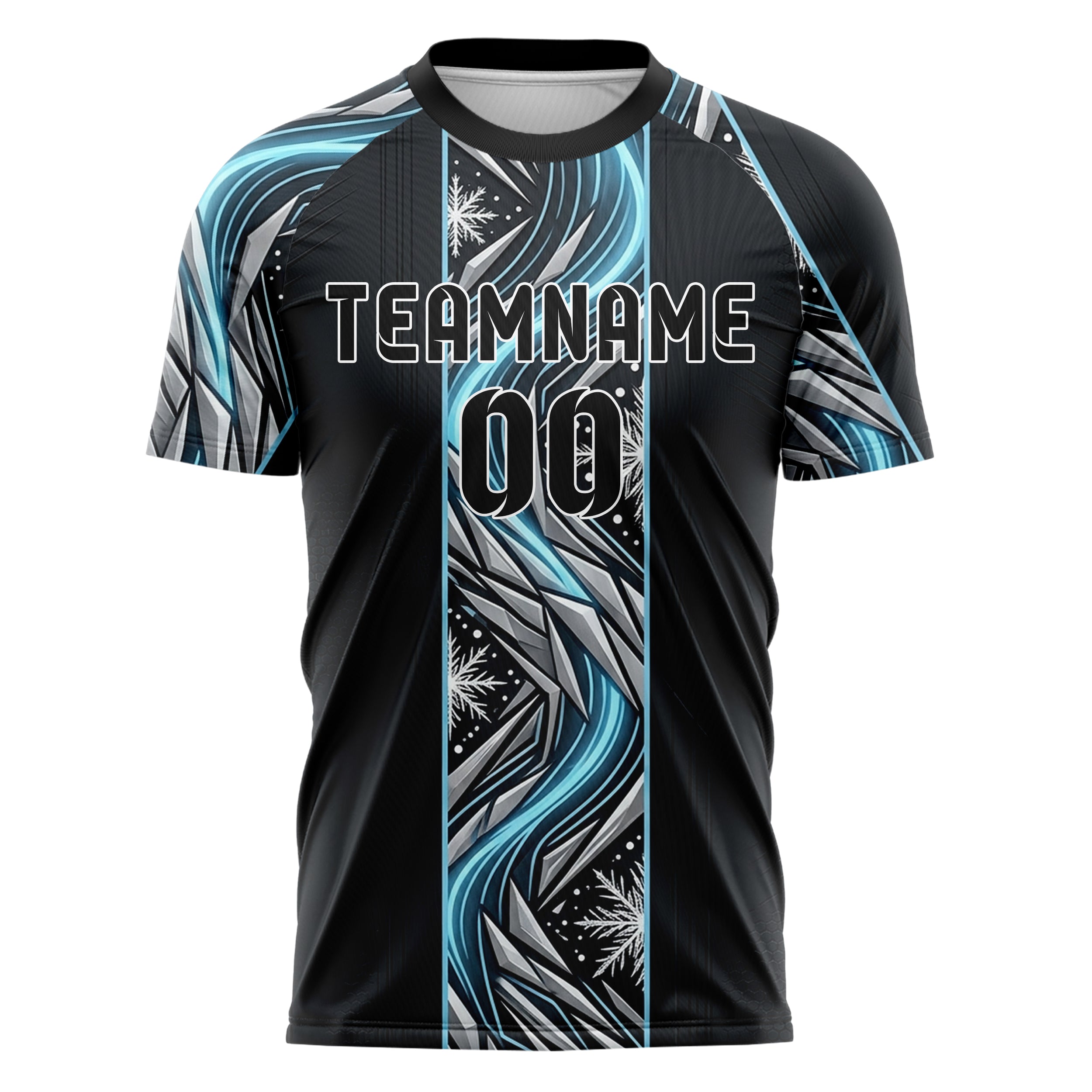 Schwarz Silber Eisblau Weiß Polarlicht Thermal Linien individuelles Fußballtrikot