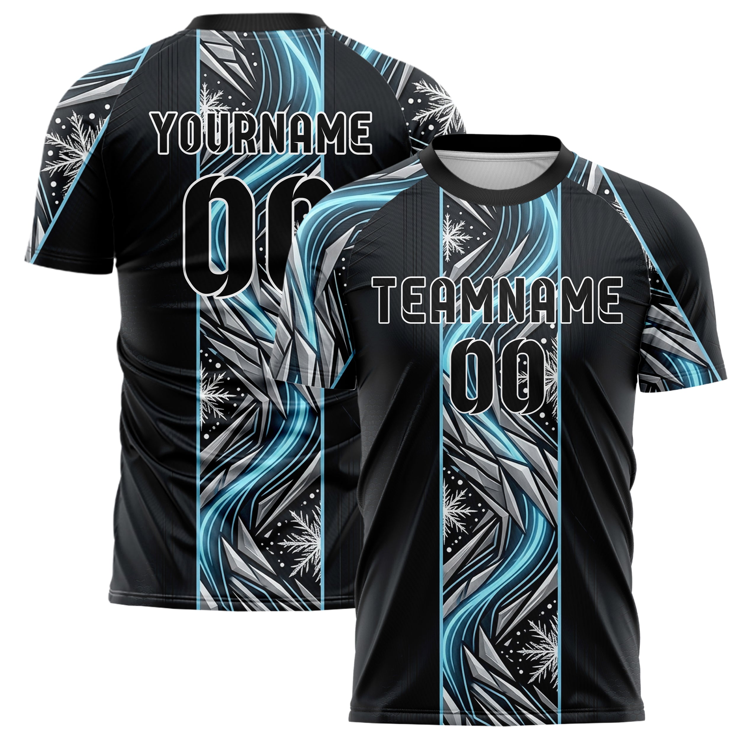 Schwarz Silber Eisblau Weiß Polarlicht Thermal Linien individuelles Fußballtrikot