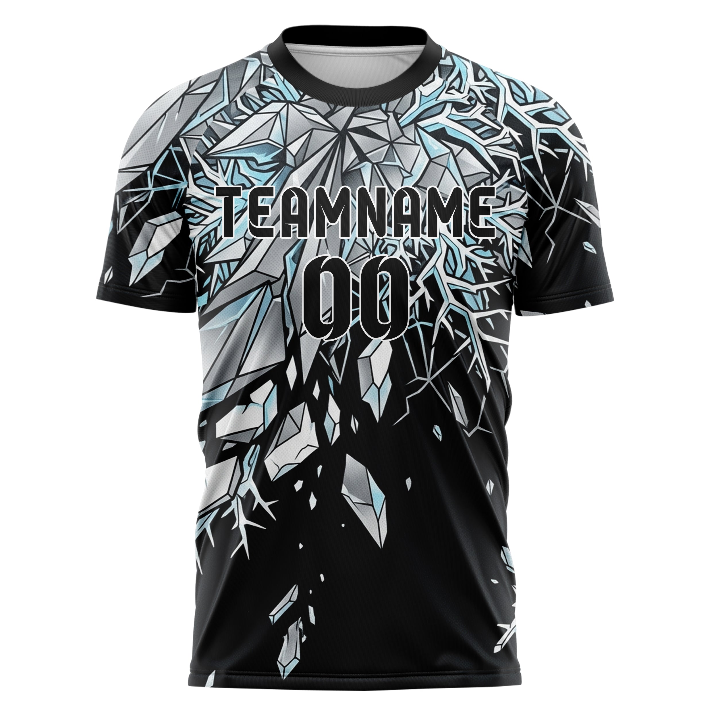Schwarz Silber Eisblau Weiß Gletscher Netzwerk Geometrie individuelles Fußballtrikot