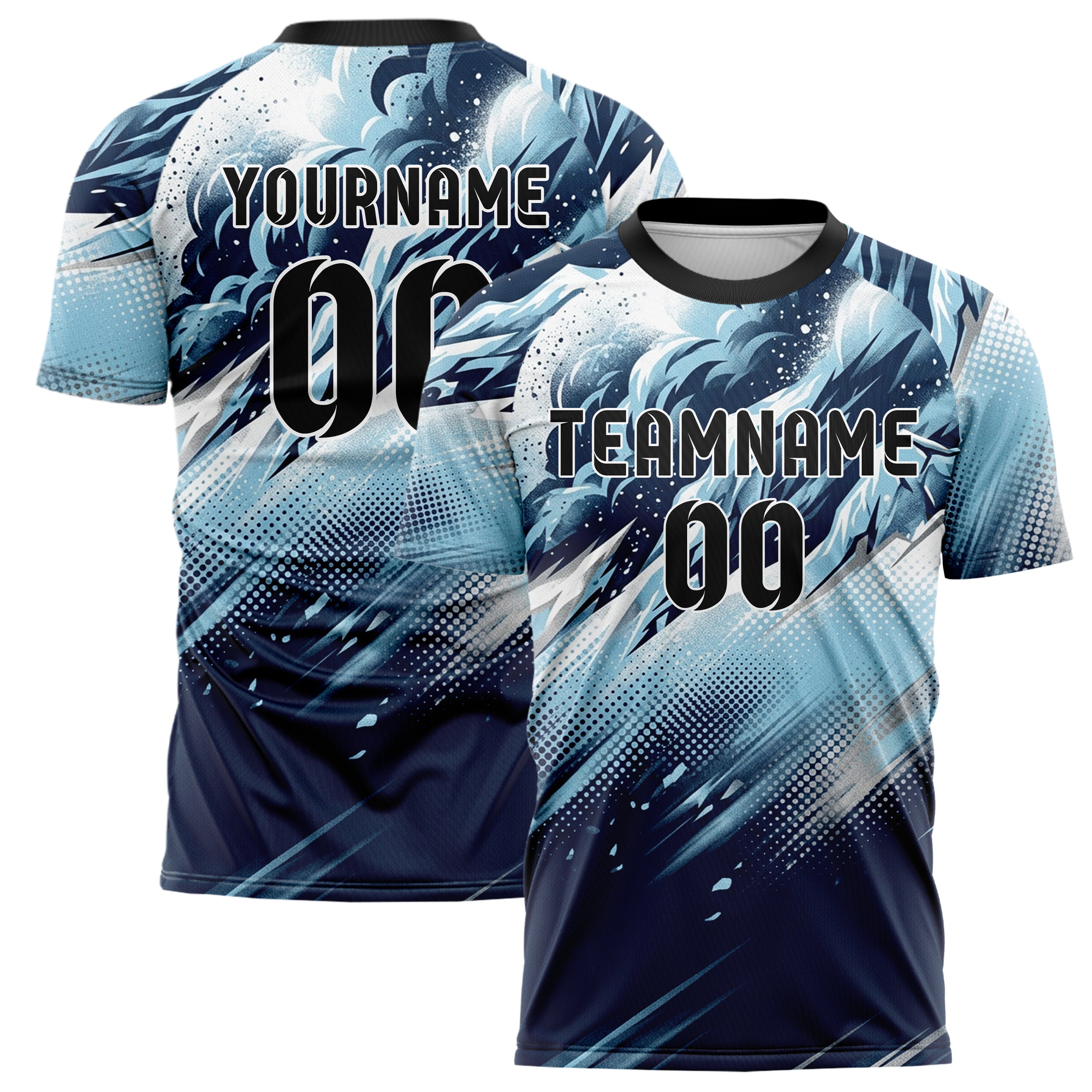 Weiß Gletscherblau Marineblau Silber Lawine Pulver Plume individuelles Fußballtrikot