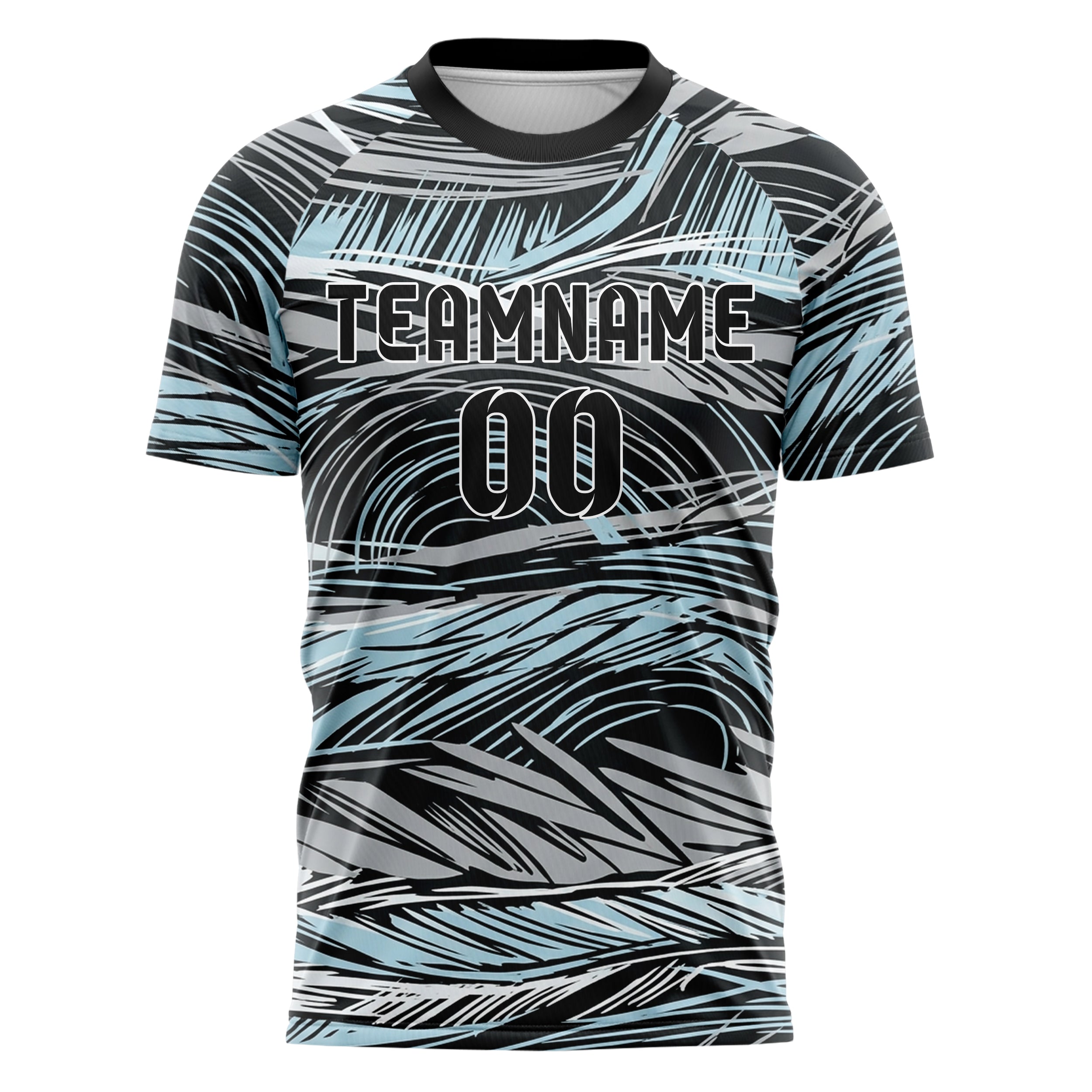 Schwarz Silber Eisblau Weiß Polarlicht Thermal Linien individuelles Fußballtrikot
