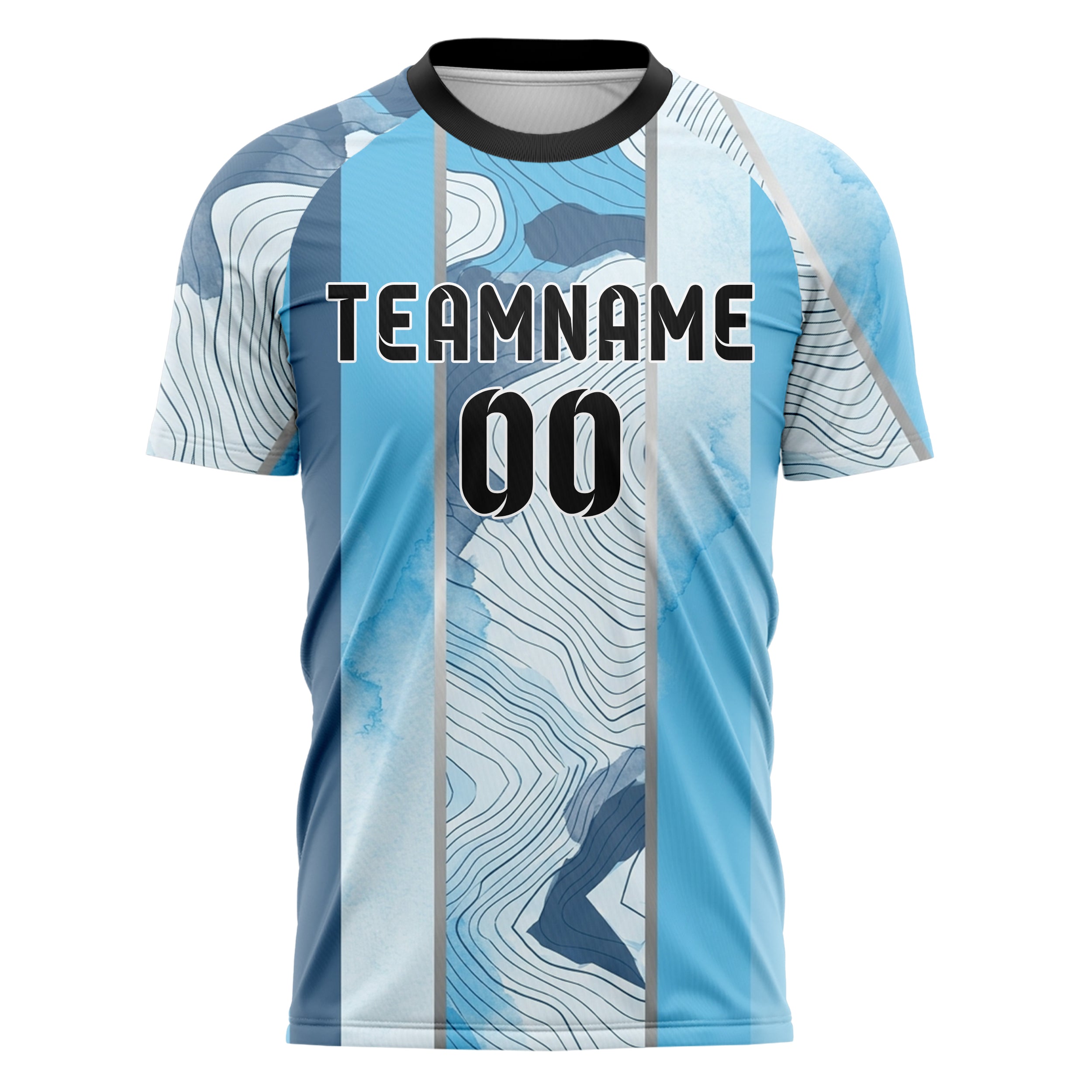Eisweiß Himmelblau Schiefer Chrom Schneefeld Kontur Karte individuelles Fußballtrikot