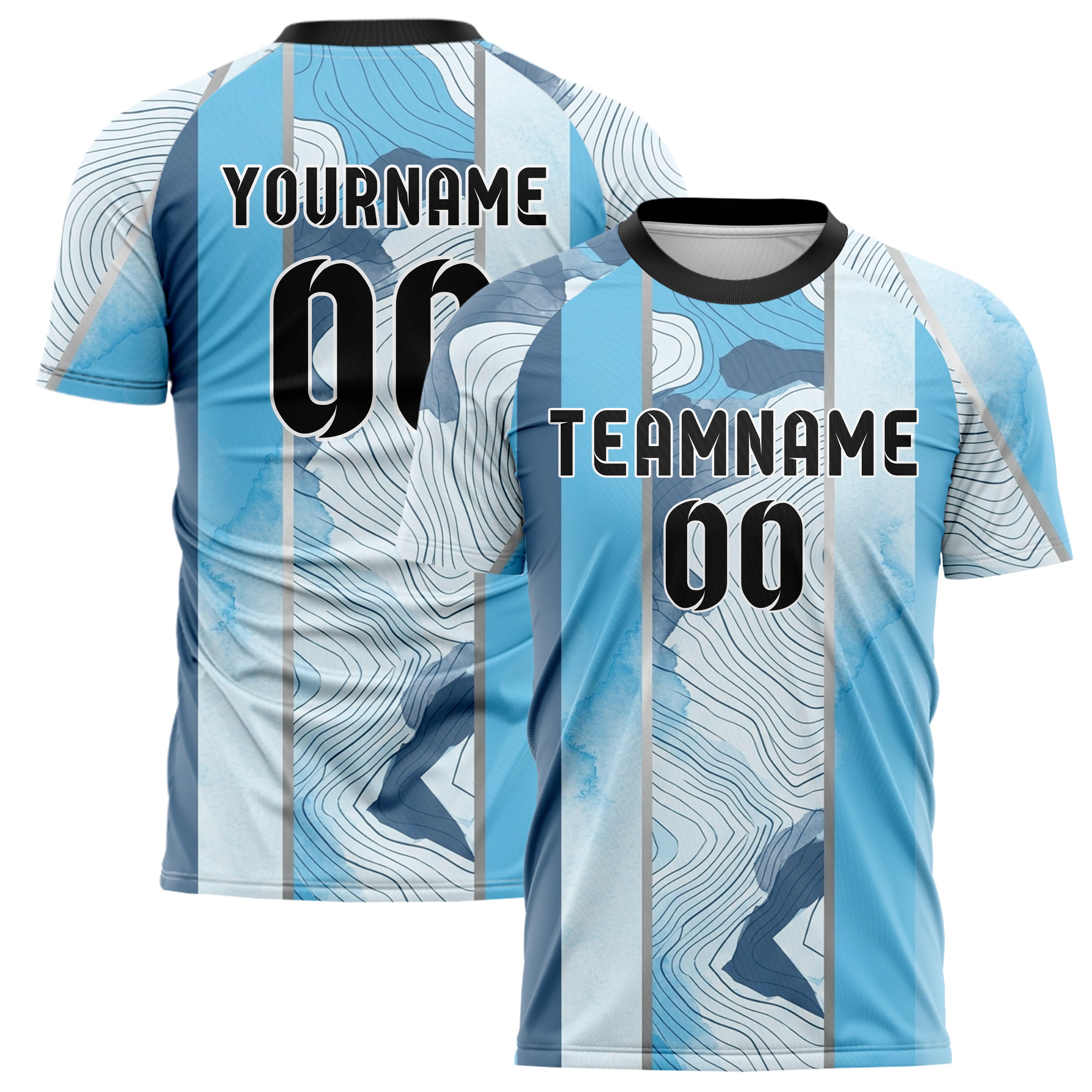 Eisweiß Himmelblau Schiefer Chrom Schneefeld Kontur Karte individuelles Fußballtrikot