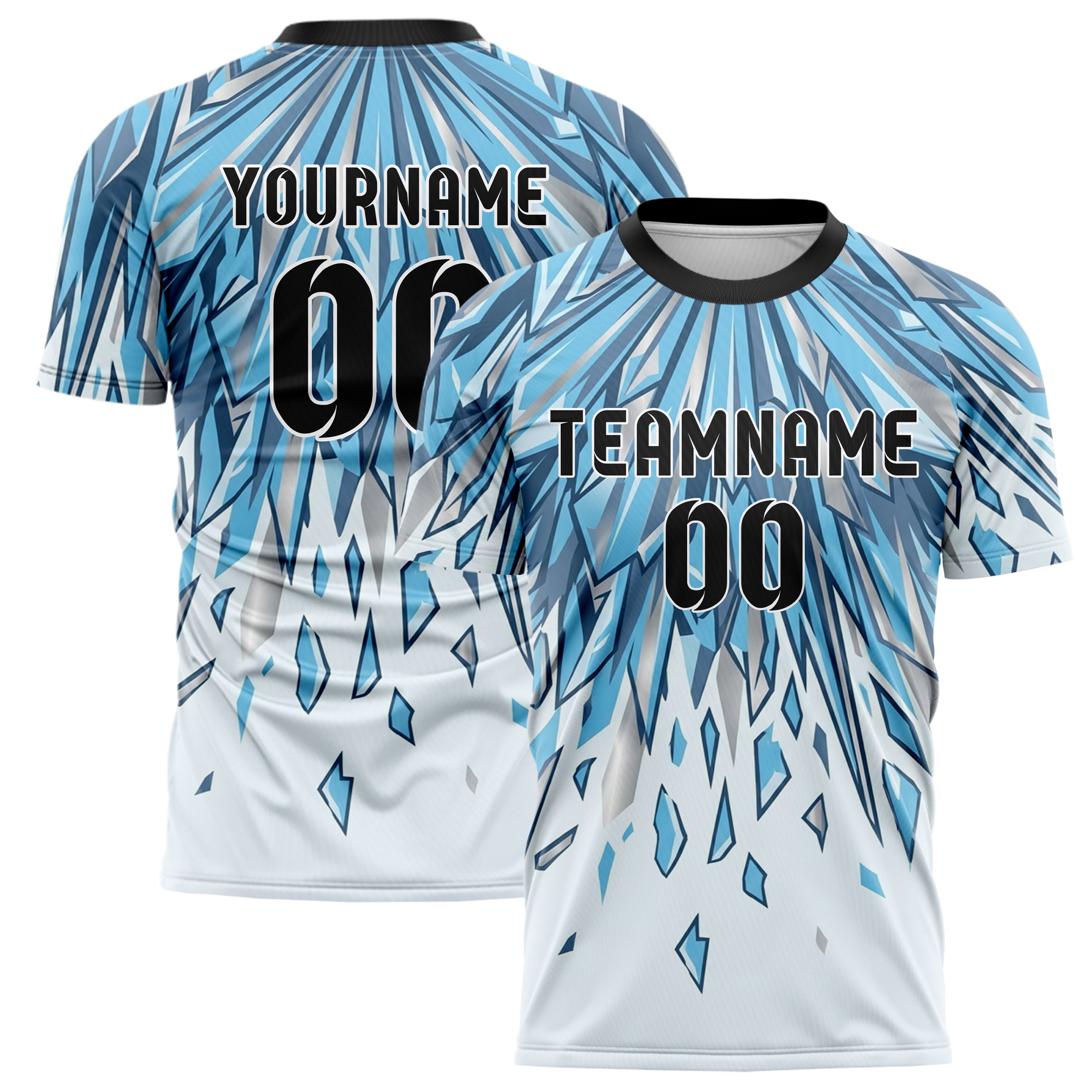 Eisweiß Himmelblau Schiefer Chrom Frost Kristall Ausbruch individuelles Fußballtrikot