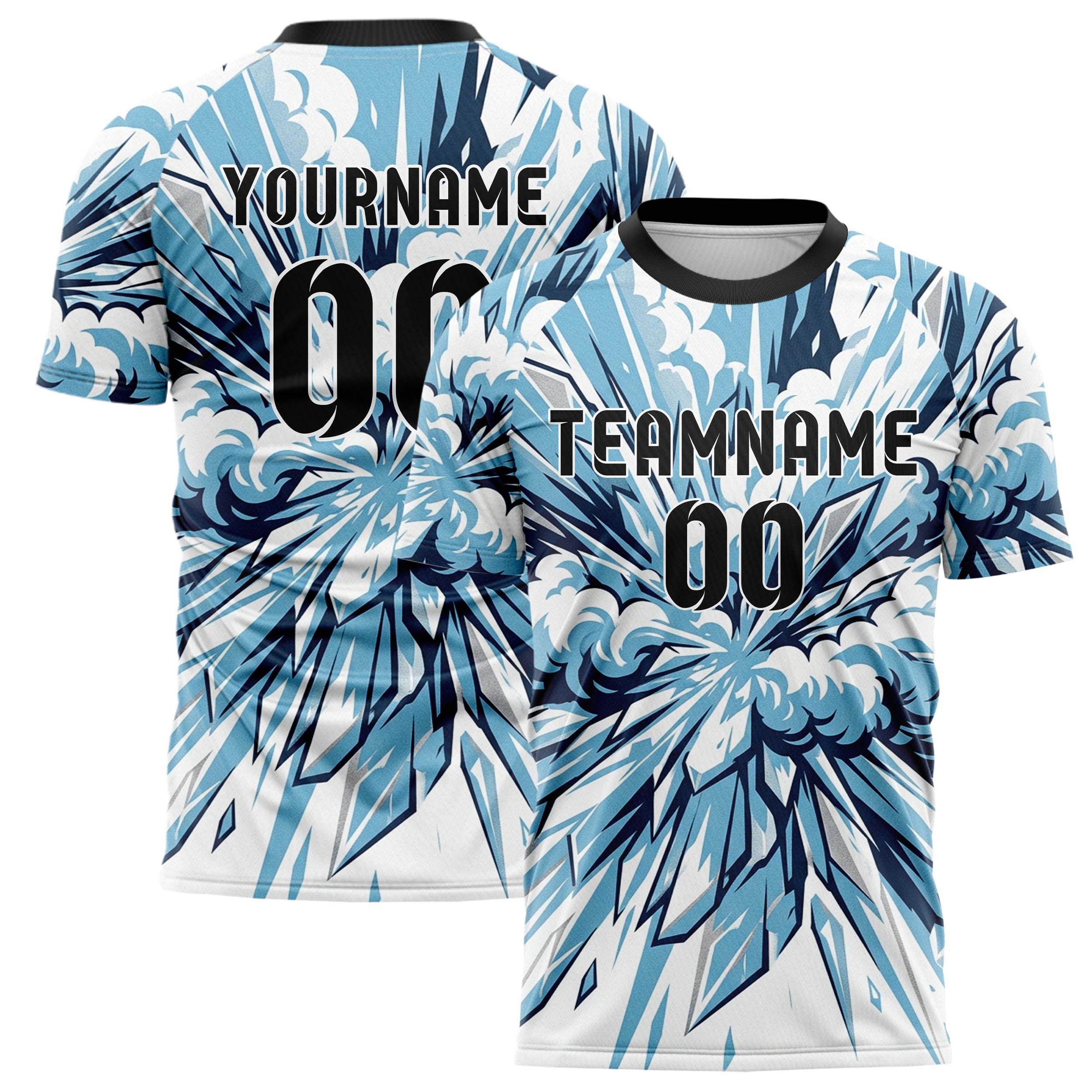 Weiß Gletscherblau Marineblau Silber Lawine Pulver Plume individuelles Fußballtrikot