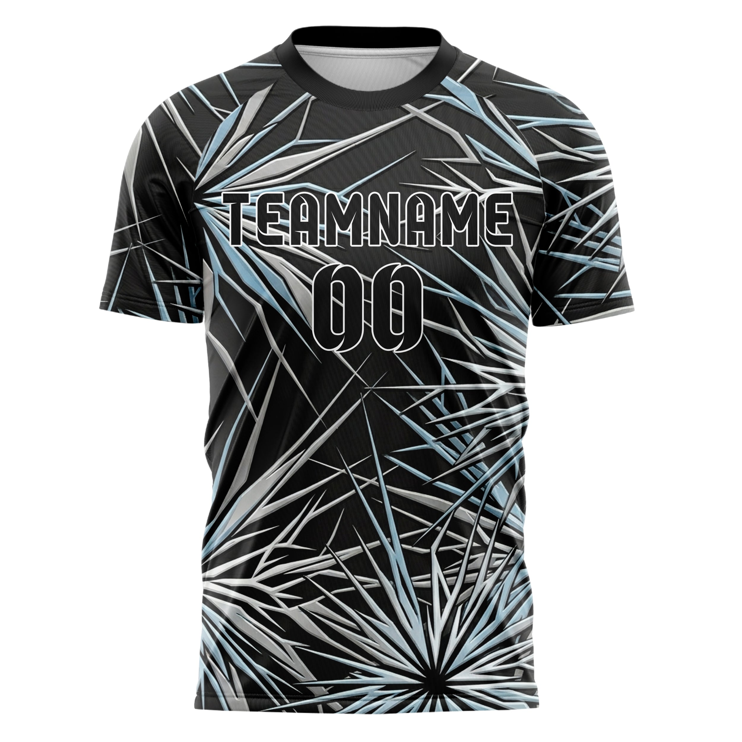 Schwarz Silber Eisblau Weiß Gletscher Netzwerk Geometrie individuelles Fußballtrikot