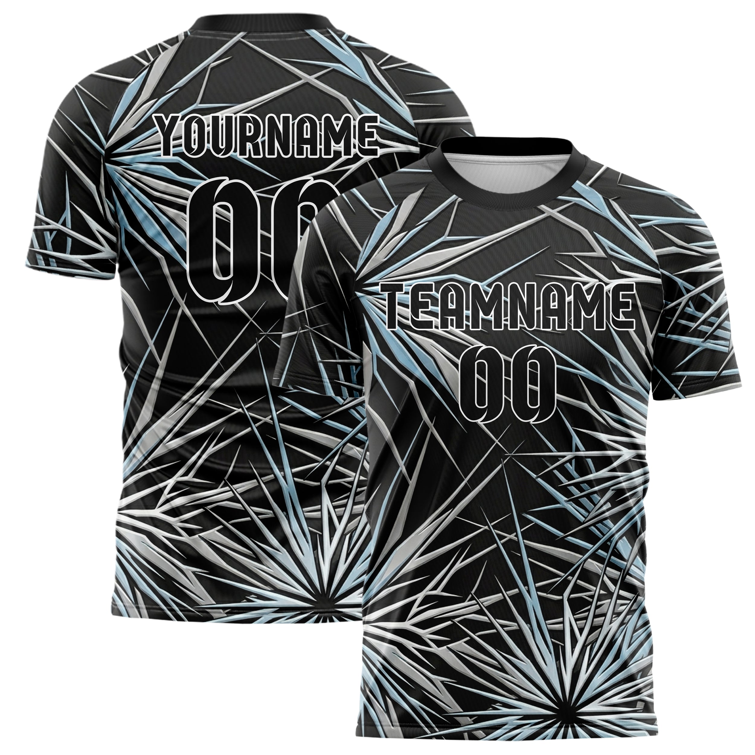 Schwarz Silber Eisblau Weiß Gletscher Netzwerk Geometrie individuelles Fußballtrikot