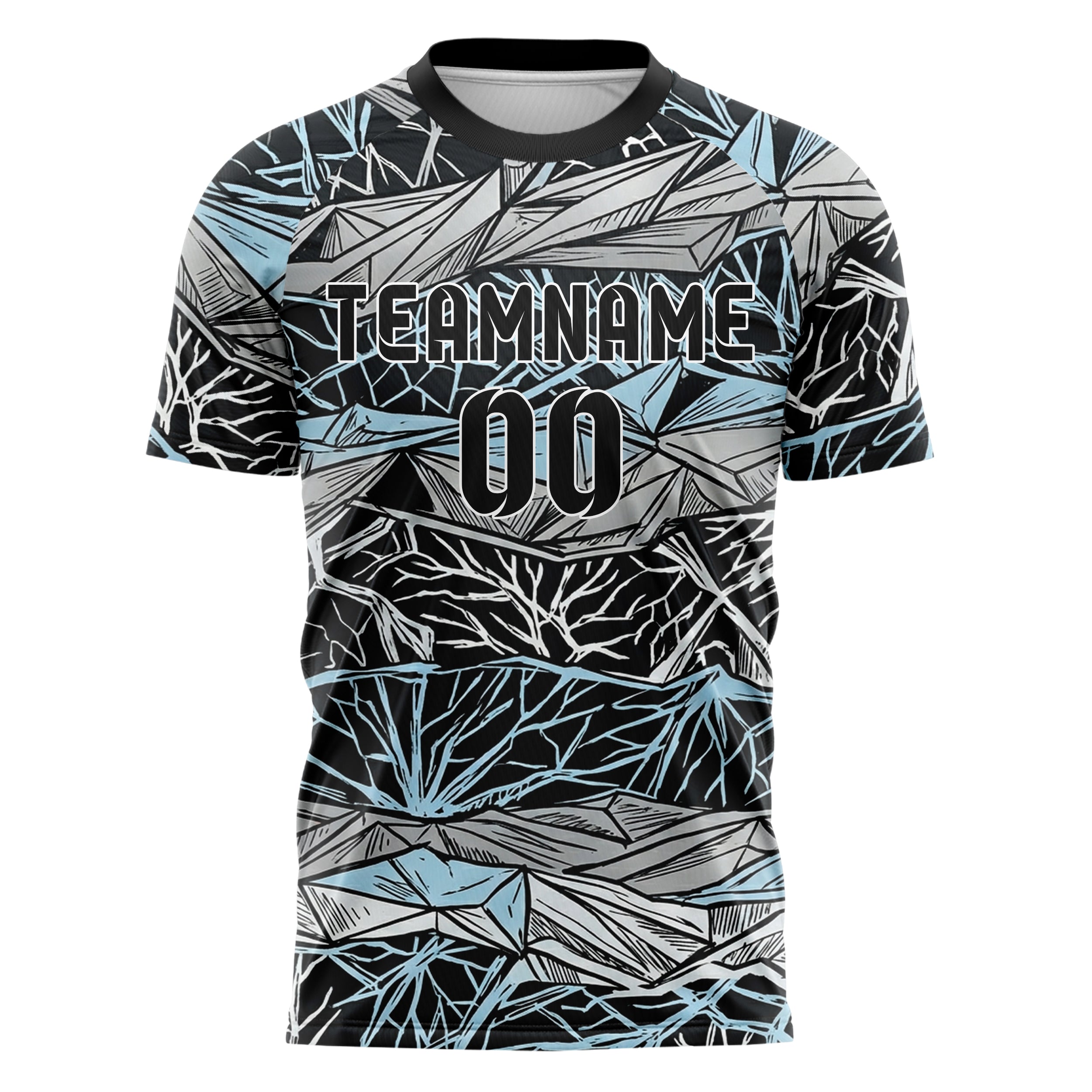 Schwarz Silber Eisblau Weiß Gletscher Netzwerk Geometrie individuelles Fußballtrikot